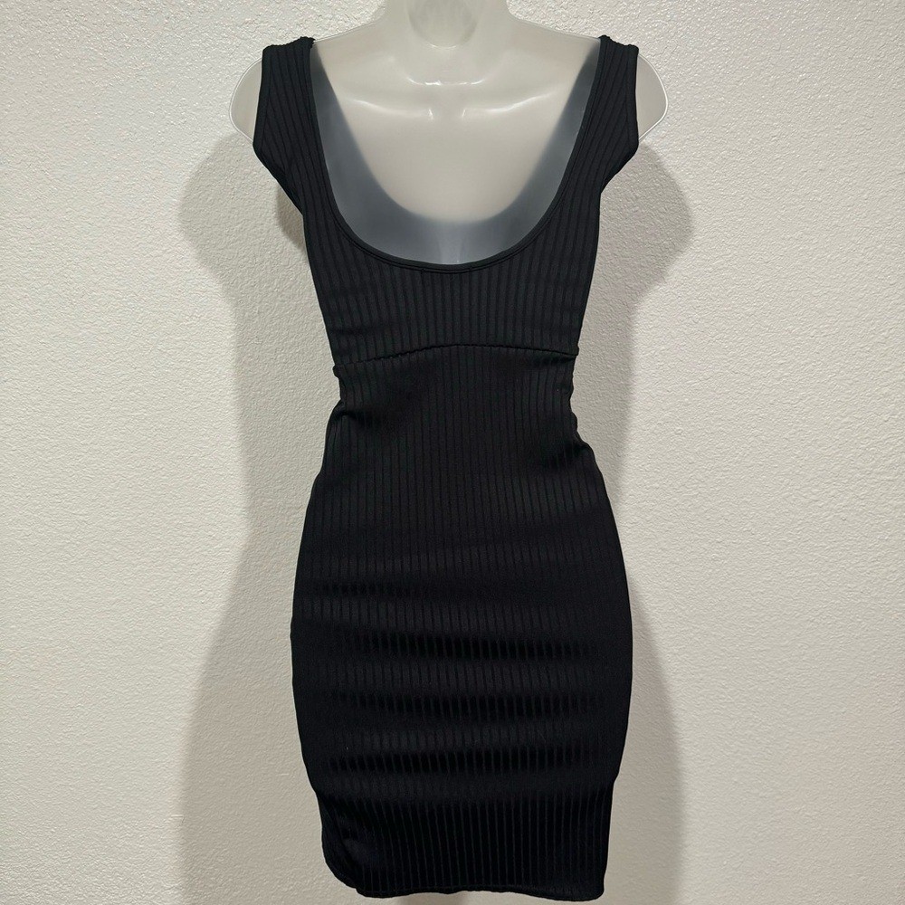 pretty little thing black ribbed wrapped sleeveless bodycon mini dress