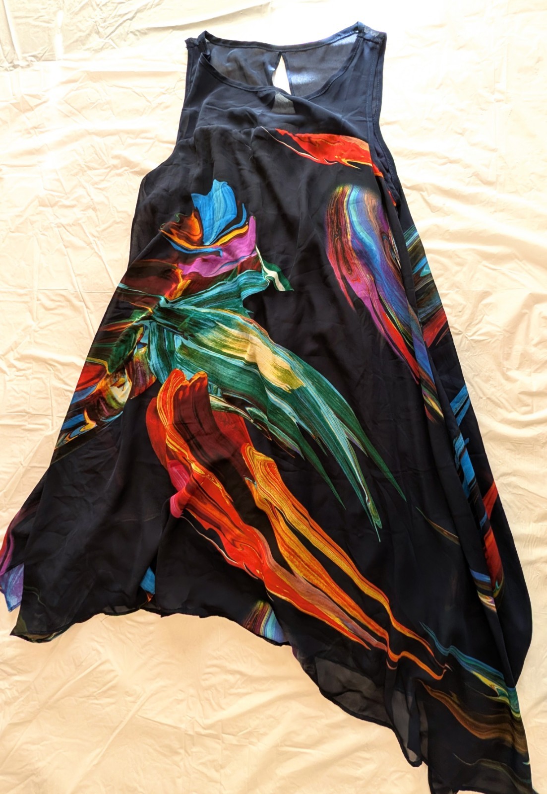 SIGNATURE by ROBBIE BEE Art Graphic Print Midi Sleeveless Dress SZ 12P Point hem
