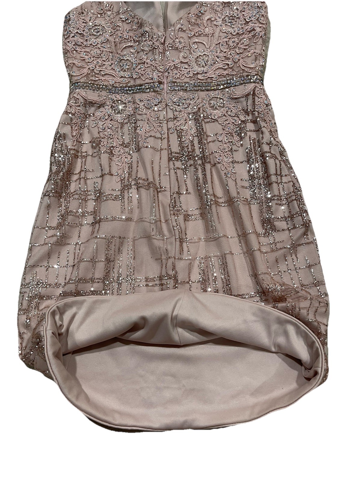 Dancing Queen Spaghetti Strap Glitter Dress Lined Rose Gold Prom Wedding Size S