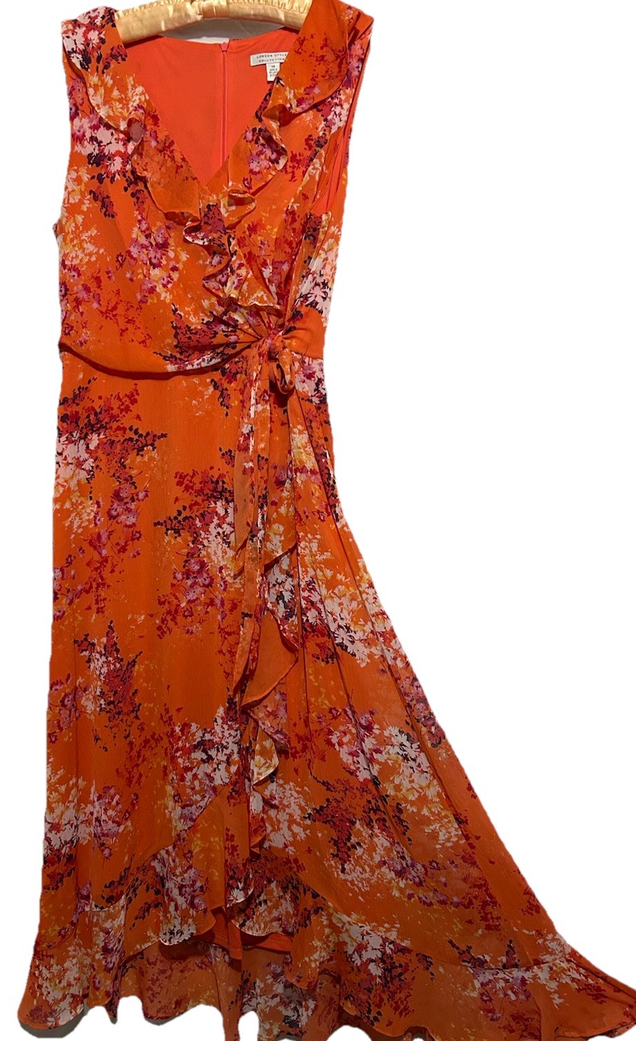 London Style Dress 14 Orange Silky Feminine Coquette Fully Lined Ruffle Sundress