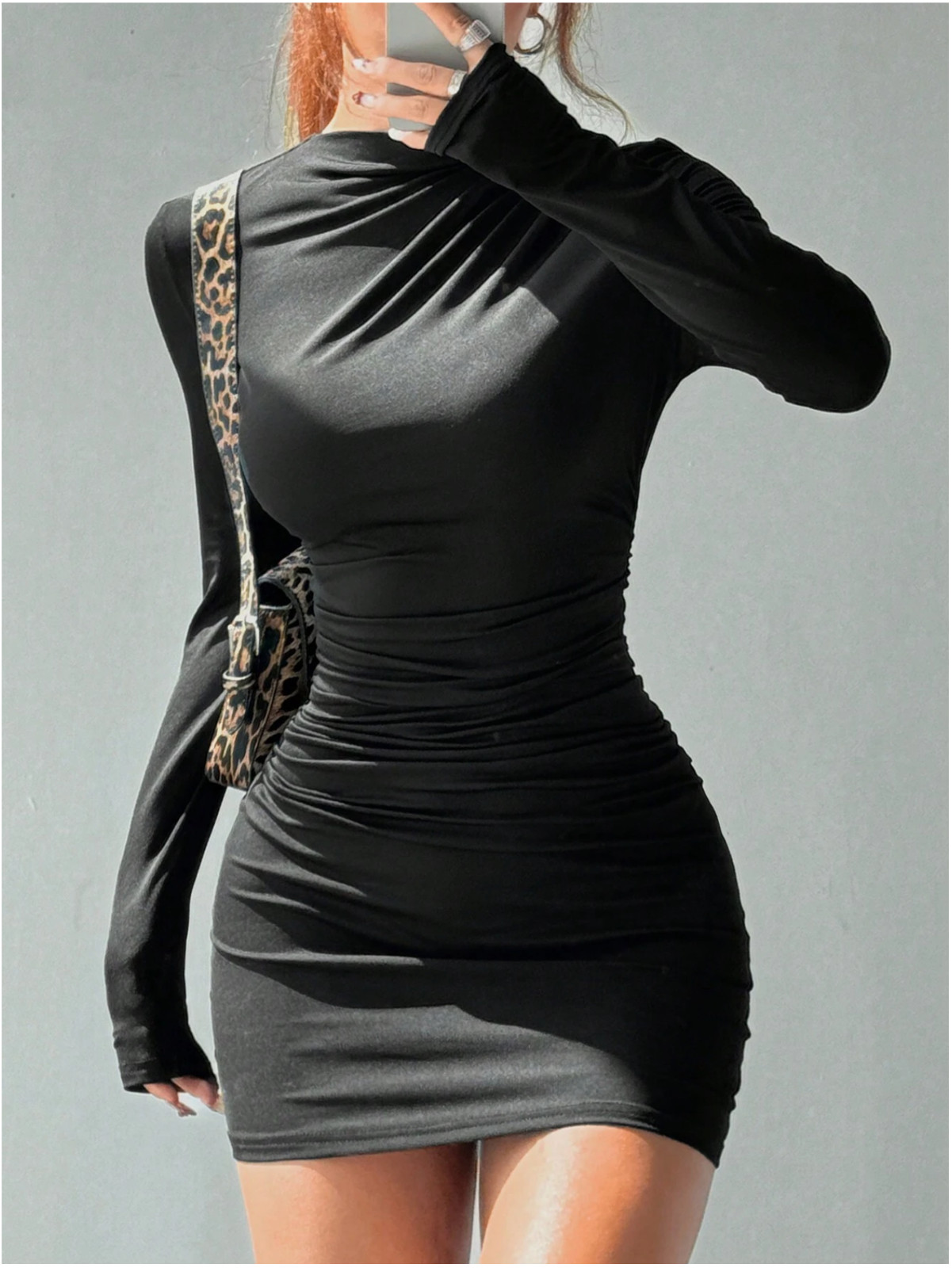 Black EZwear Women’s Minimalist Solid Color Ruffle Bodycon Dress Sz XS S M L