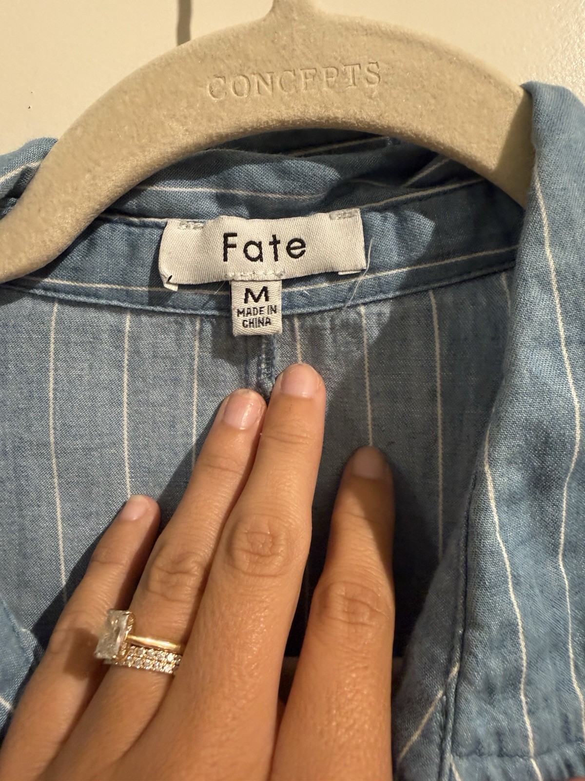 Fate Blue White Striped Collared Sleeveless Shirt Dress Button Belted Short M