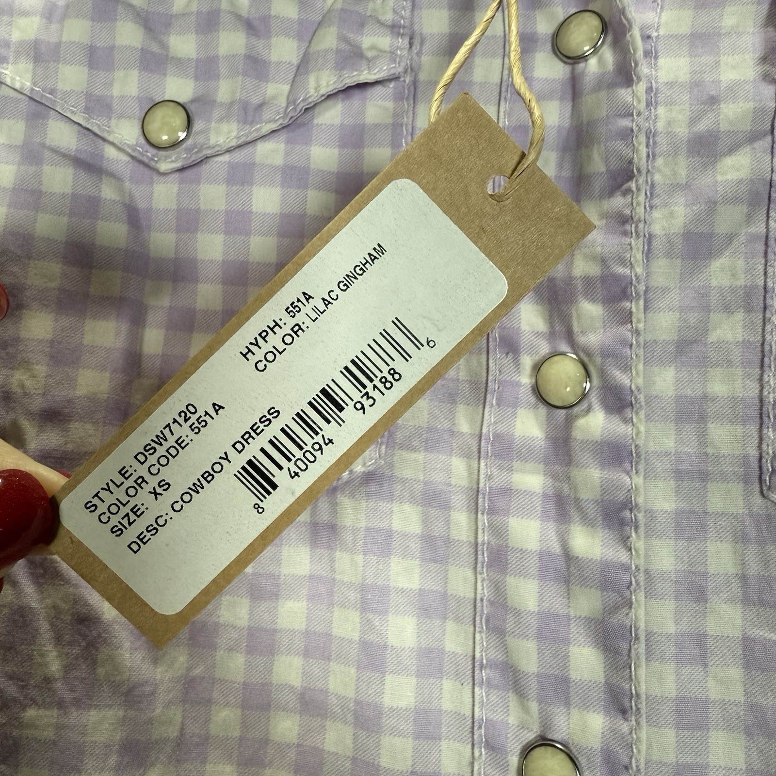 NWT Denimist Cowboy Maxi Dress Gingham Lilac Womens Size XS Western Pearl Snap