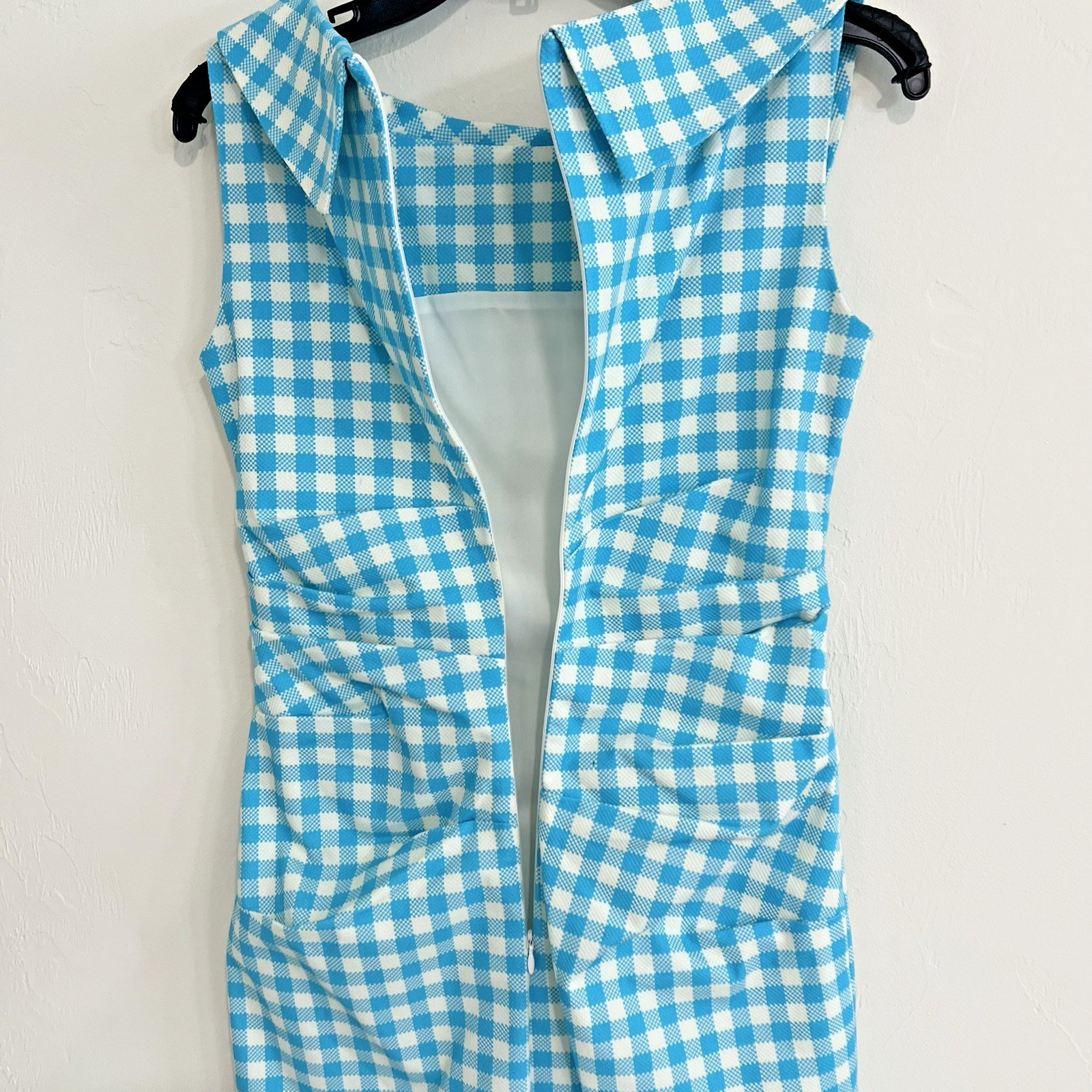 Sara Campbell Cotton Gingham Plaid Boatneck Dress Blue Sz 2 Retro Garden Preppy