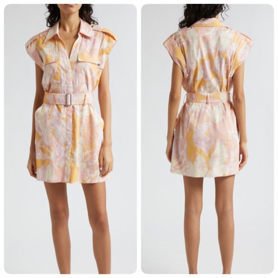 A.L.C. Womens Ava II Printed Linen-blend Mini Shirtdress Size 14 in Cumin Lilac