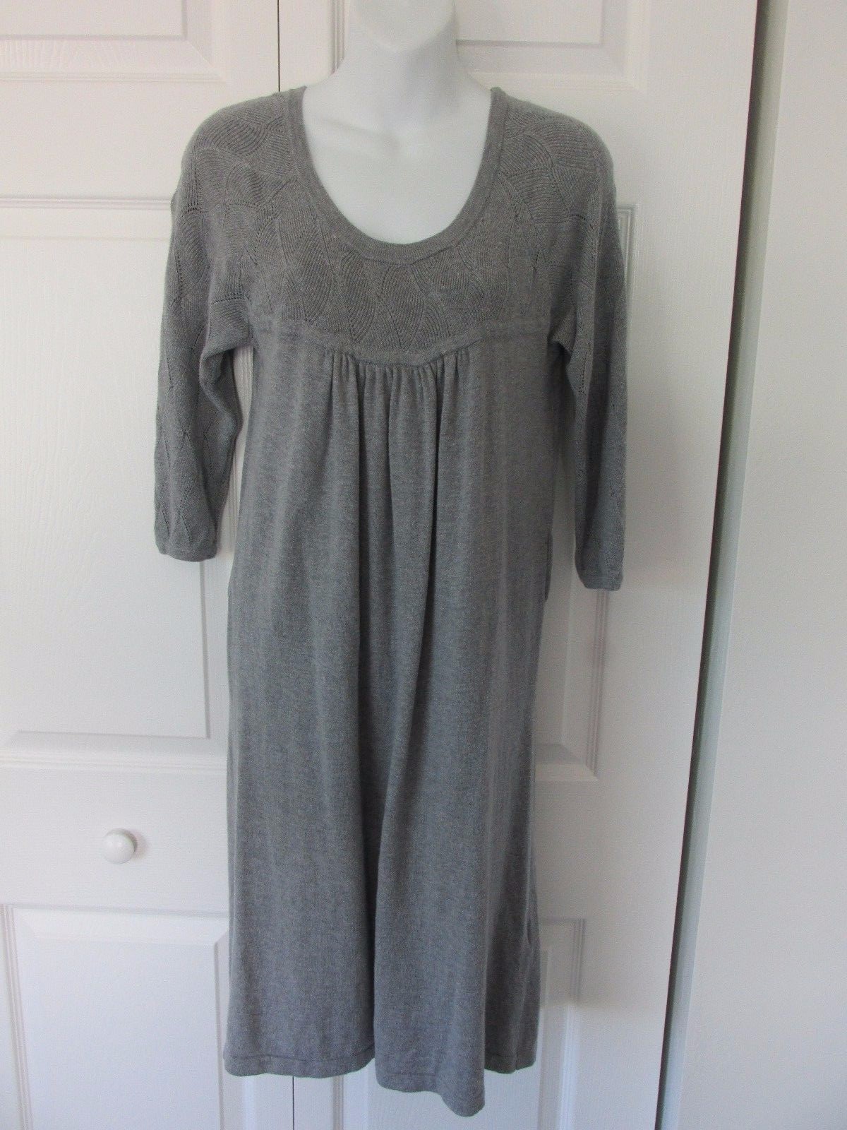 WOOLRICH Grey Knit Empire Sweater Dress S/P Womens 5115FGH 3/4 Sleeves EUC