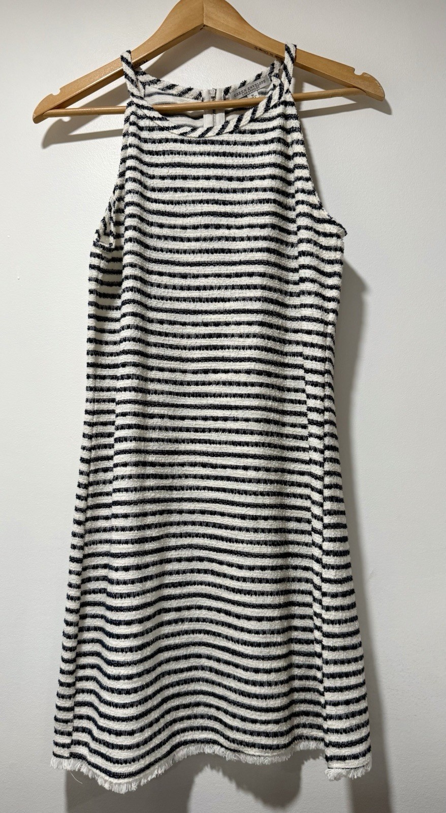 Green Envelope Blue Stripe Terry Material Tank Dress Made in Los Angeles Beach