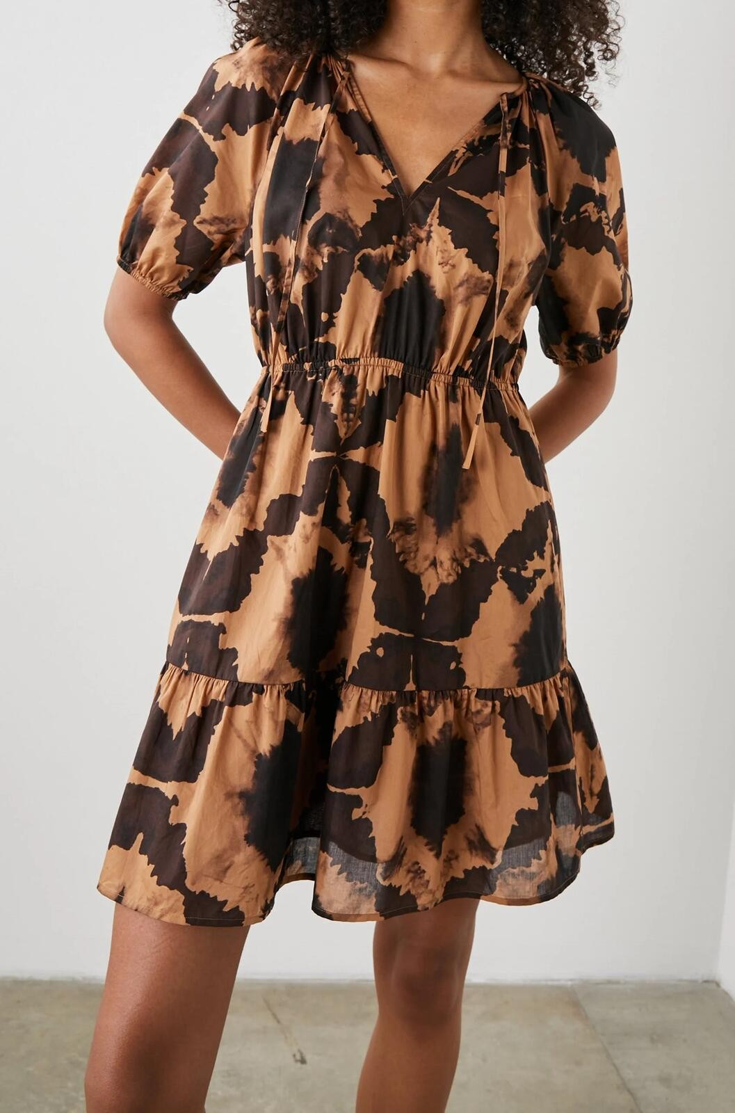 Rails Amabella Tigers Eye Cotton Dress Tiered Boho Flowy Brown Black S NWOT