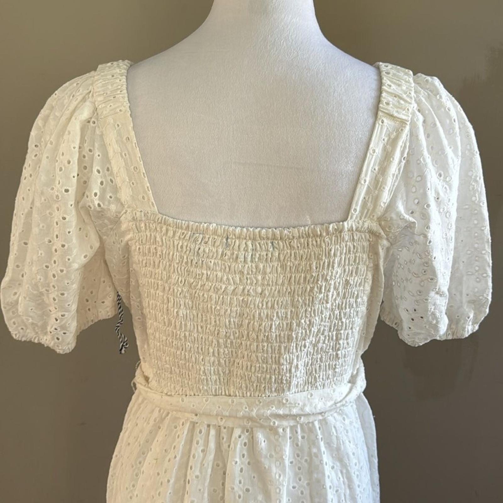 Draper James RSVP Eyelet Squareneck White Tiered Hem Midi Dress Size L