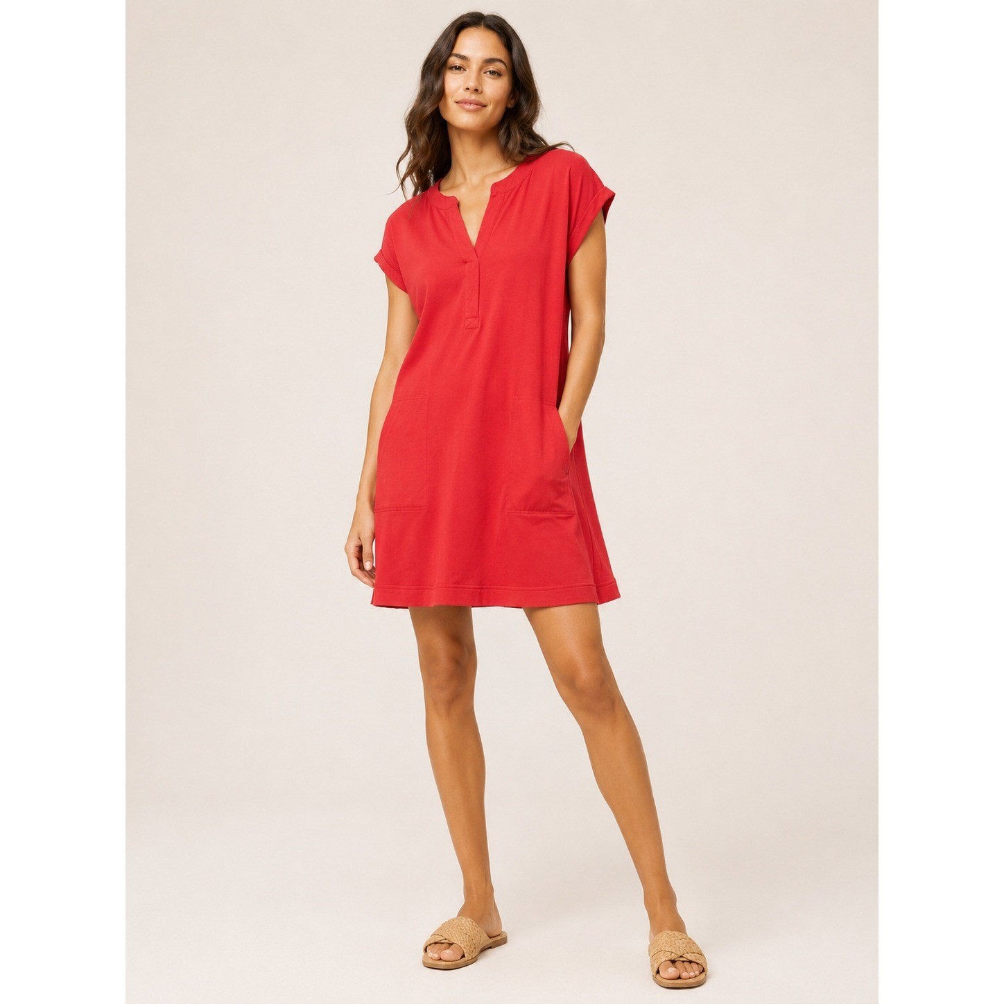Lou & Grey Womens Pocket Shift Dress XL Casual Loungewear Red T-Shirt Dress