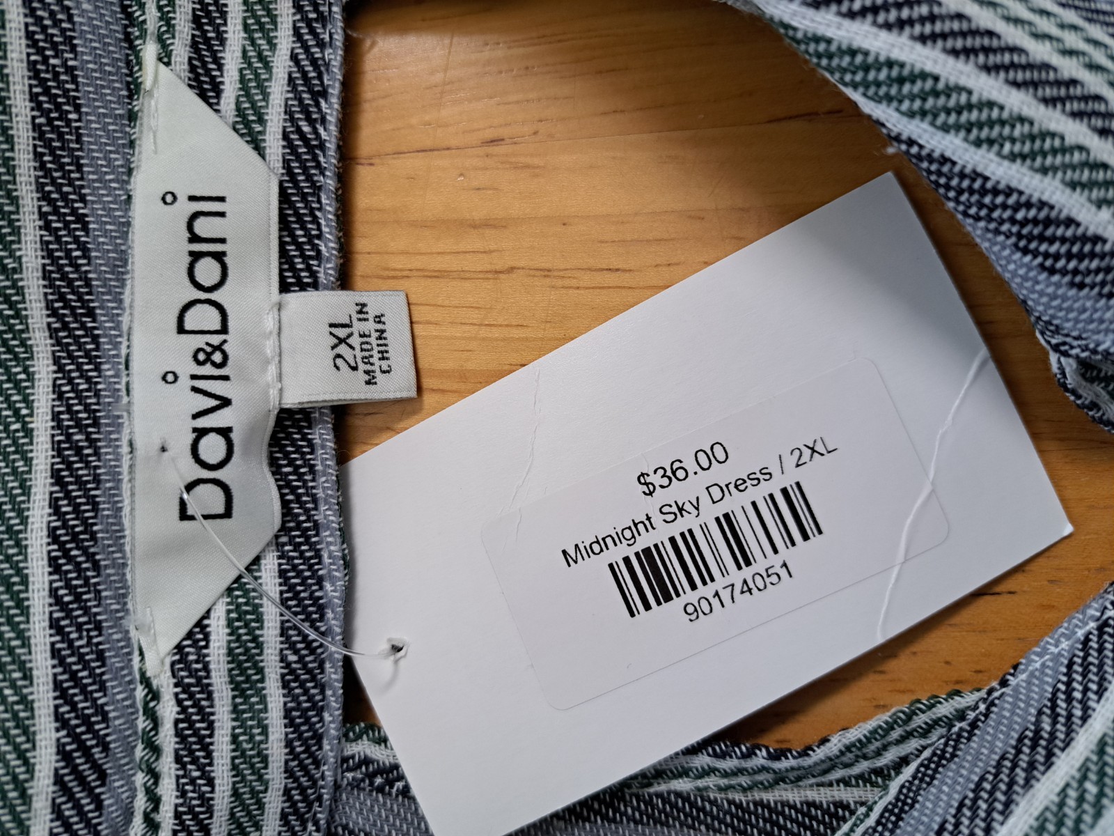 Davi & Dani Striped Linen Blend Dress Size 2XL NWT Blue Green Gray White