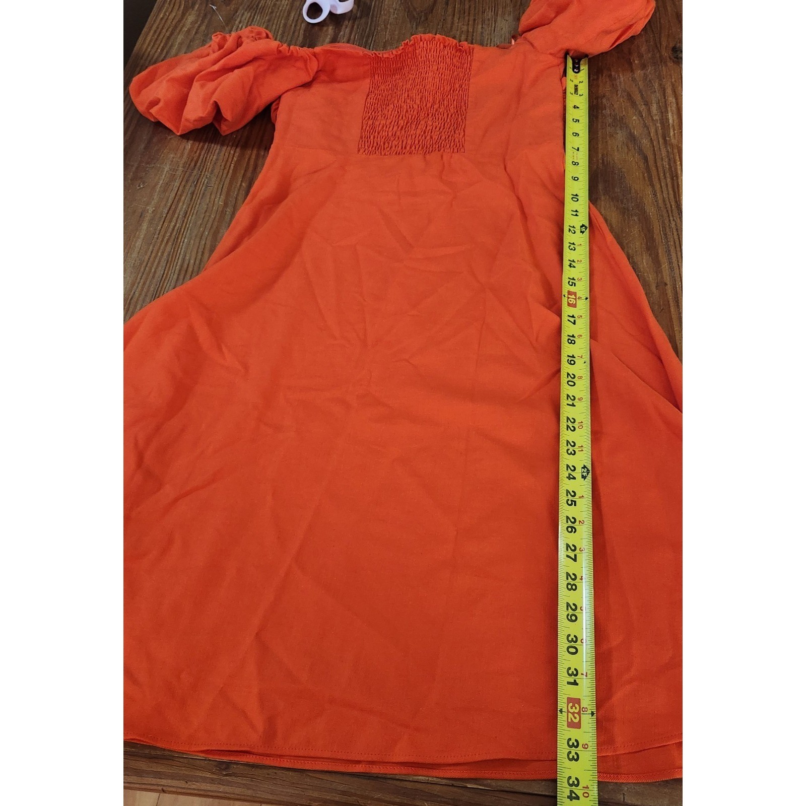Reiss Shona Puff Sleeve Off-Shoulder Midi Dress Orange Linen Blend Sz 8 Smocked