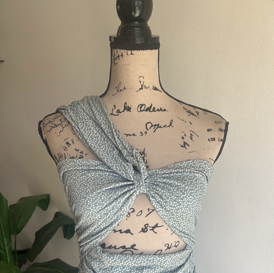 Lovers + Friends Maysen Dot Riches In Sage Bodycon Ruched Dress Size Medium NWT