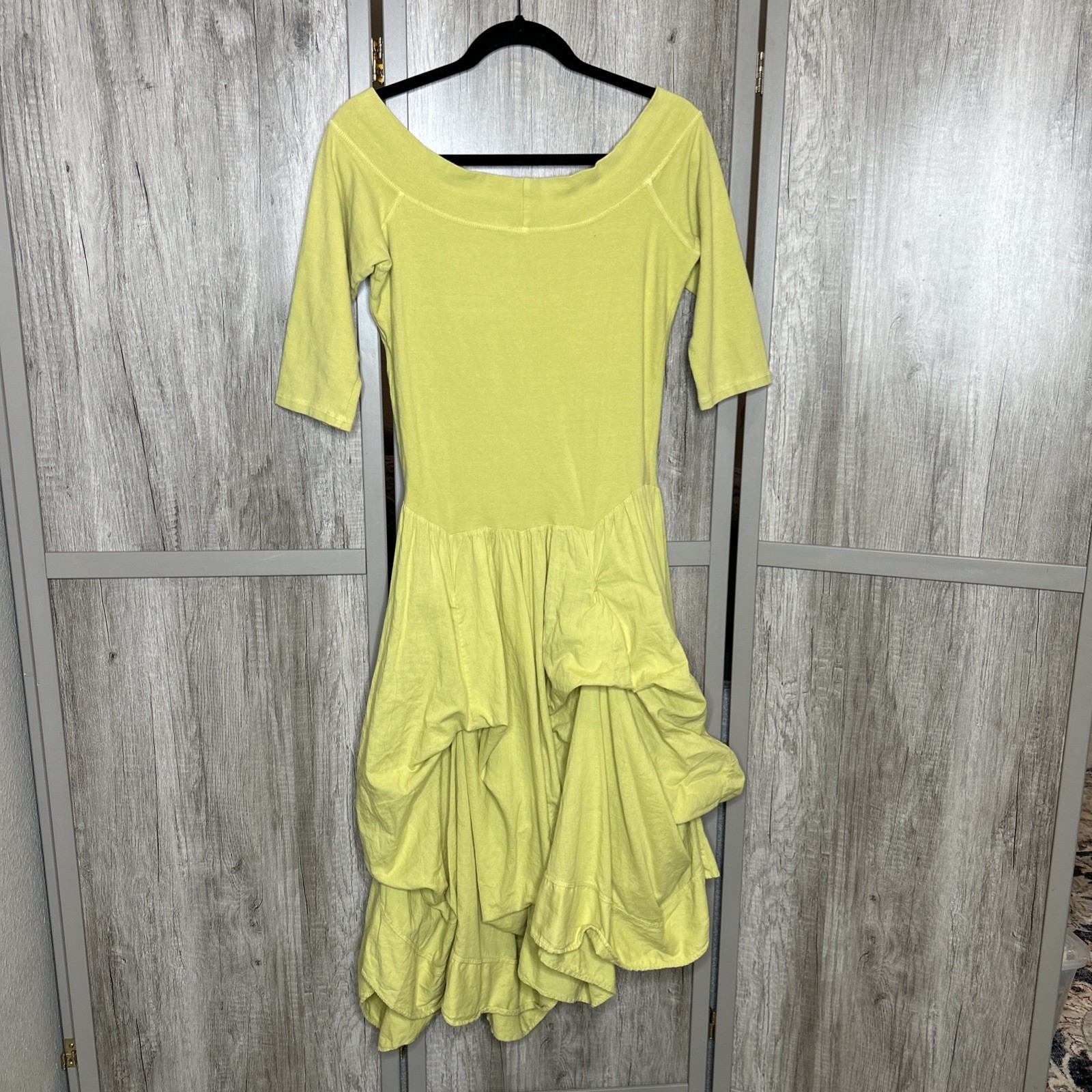 Luna Luz Y2K Cotton Drop Waist Bubble Hem Midi Maxi Dress Art Witchy Sz 8 Yellow