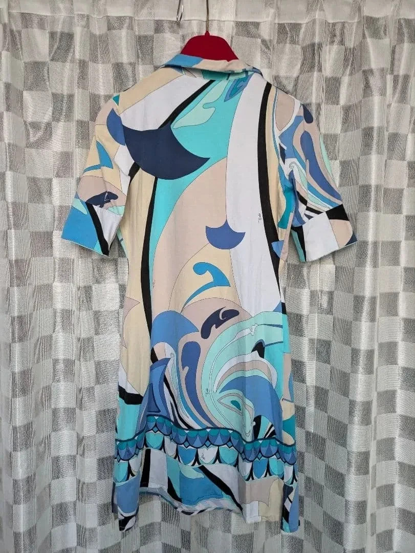 Emilio Pucci Stretch Skipper Tunic Short Dress Multicolor Blue Cotton US4 IT38
