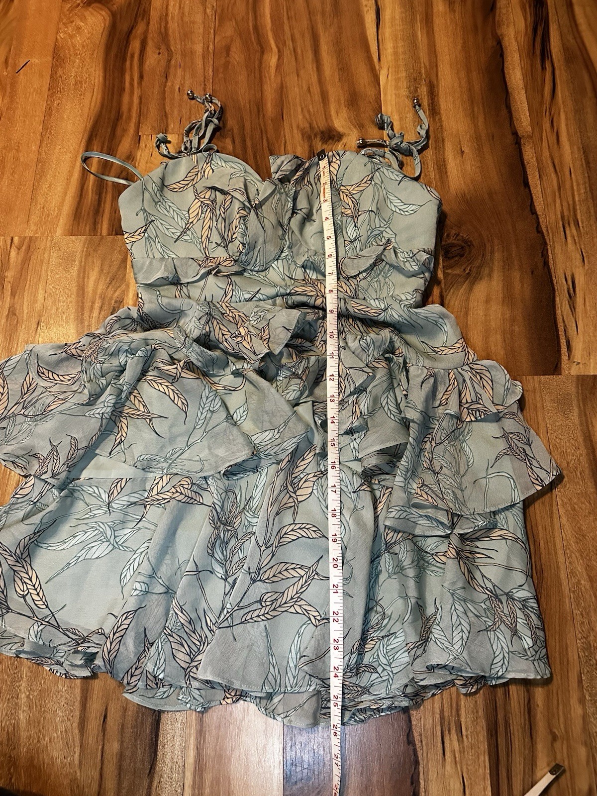 Hello Molly NWT Mint Leaf Print Ruffle Mini Dress Tie Strap Fit & Flare US 6