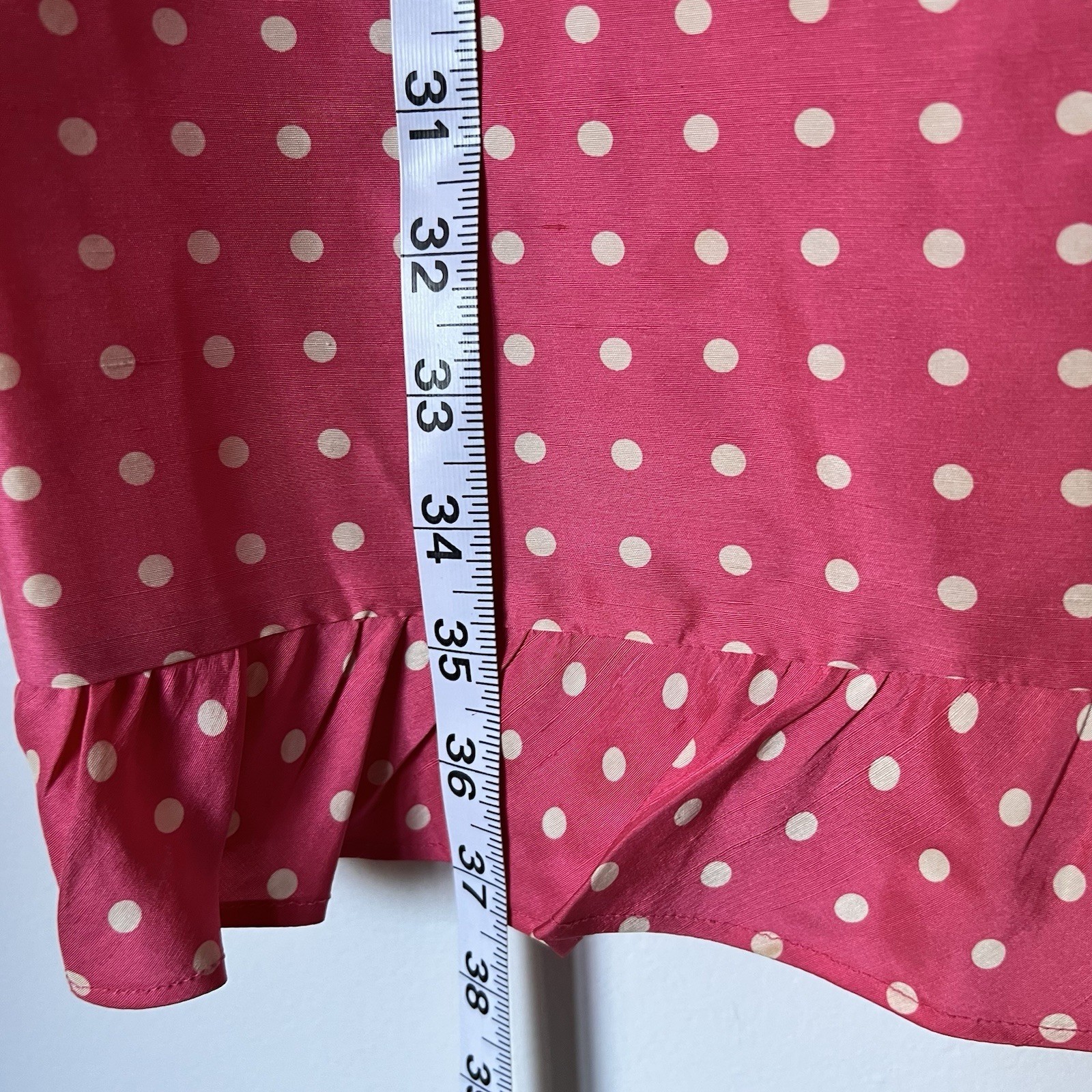 Pure & Simple 100% Silk Pink White Polka Dot Ruffle Hem Short Sleeve Dress Sz 8
