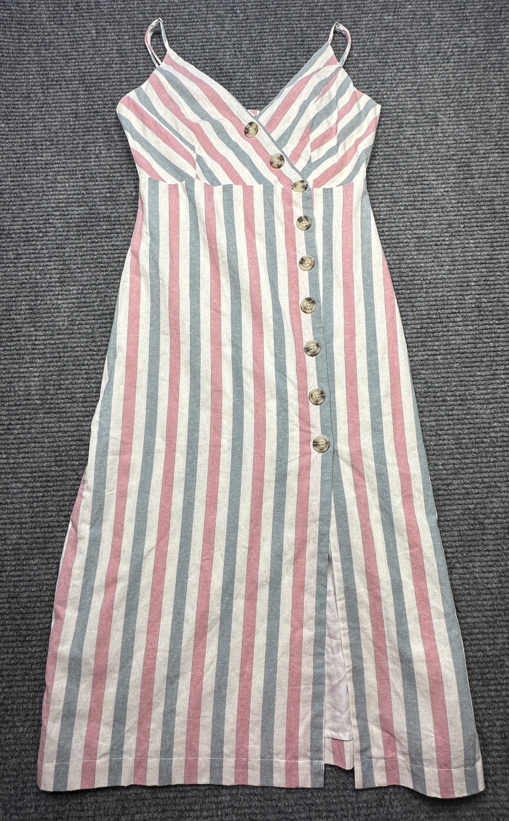 Gilli Dress Womens Small Multicolor Stripe Button Front Midi Sundress Summer