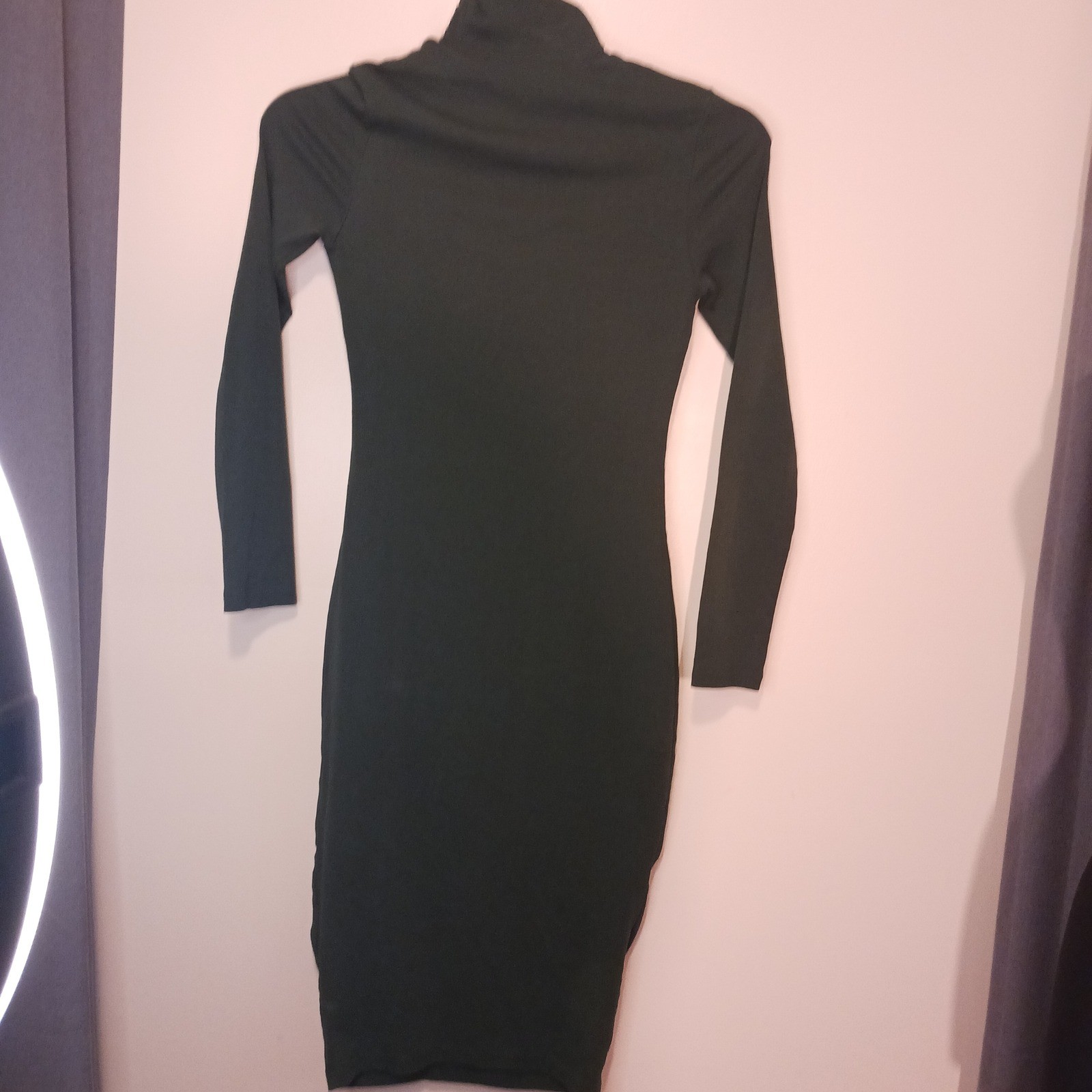 Bodycon Sweater Dress Turtleneck Long Sleeve Casual Olive Green Dress Size M
