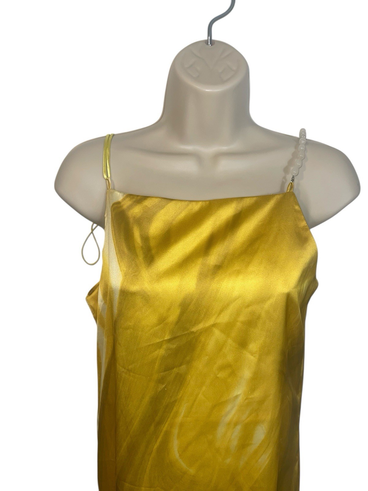 CAARA Womens Size Small Yellow Printed Maxi Dress One Beaded Strap One Tie Strap