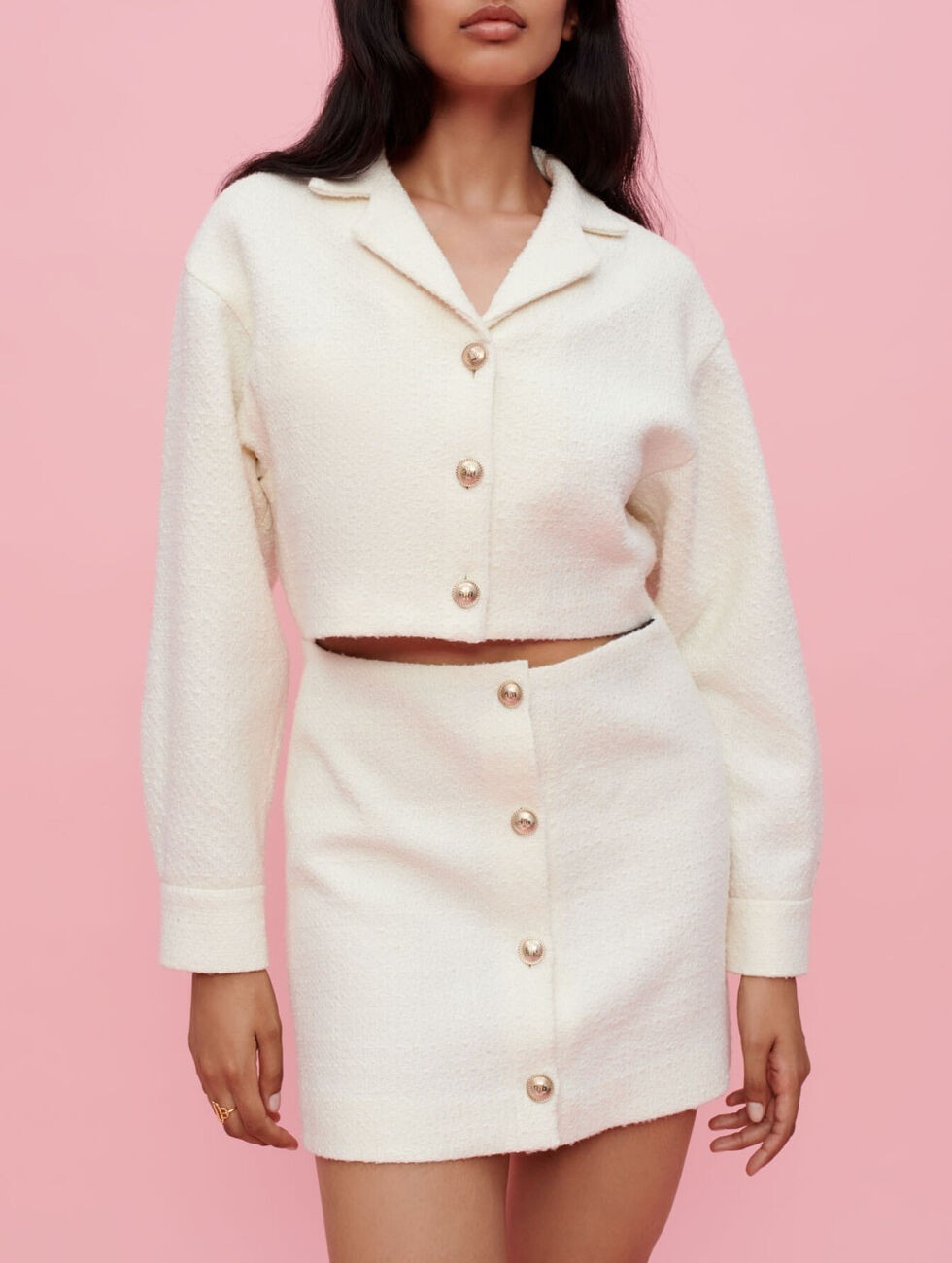 Maje Raquema Cream Textured Tweed Cutout Blazer Dress Size EU 42 US Extra Large