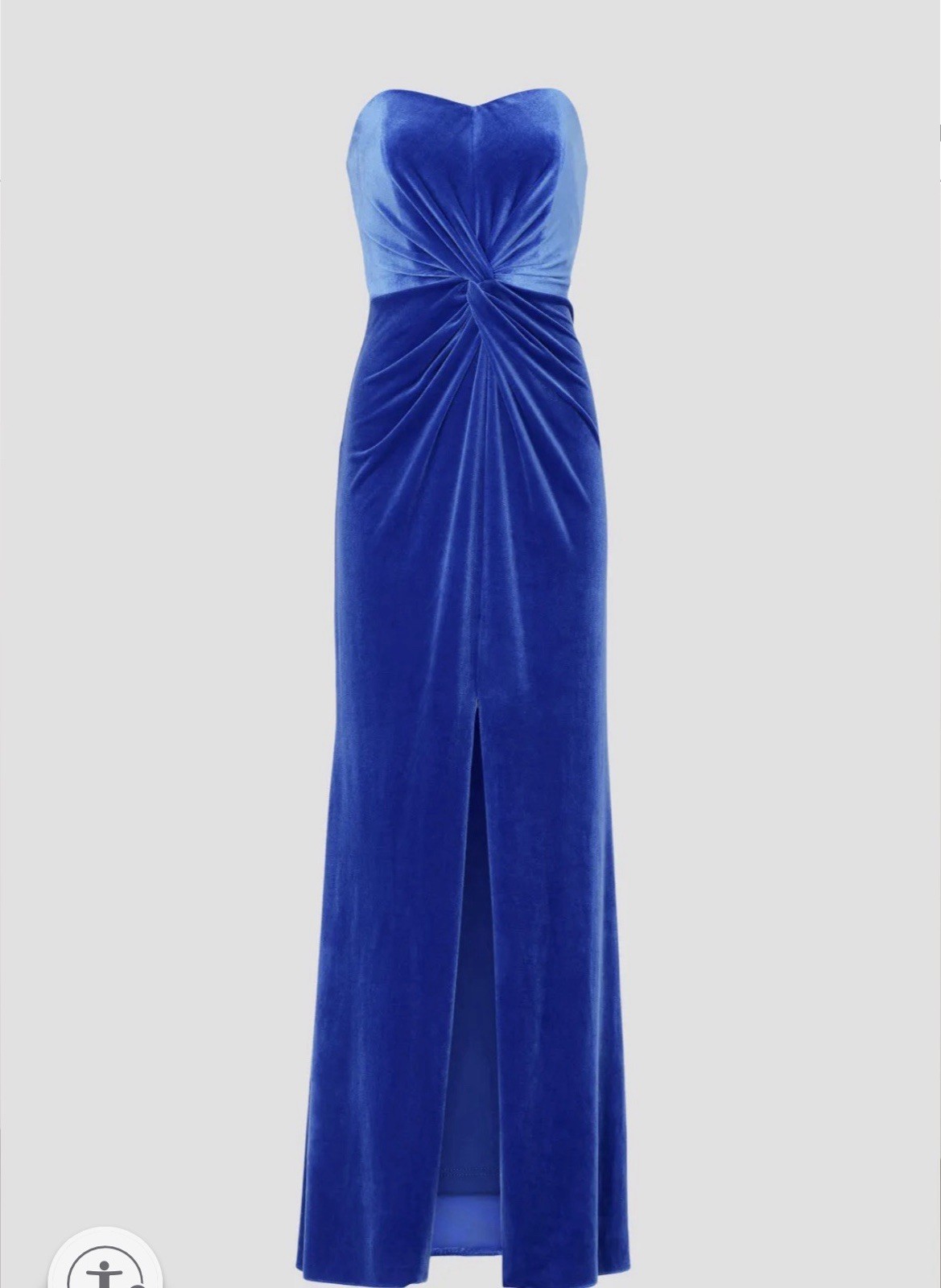 Liv Foster Blue Velvet Strapless Twist Front Gown Slit Dress 16