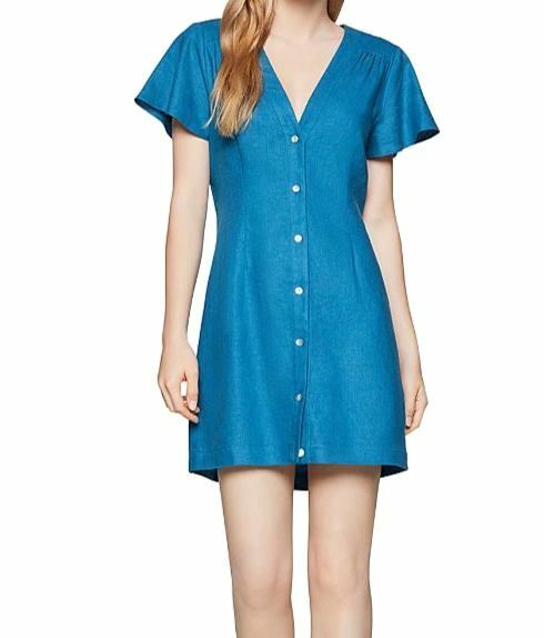 $340 BCBGeneration Women’s Blue Flutter-Sleeve Button-Up A-Line Shirt Dress Sz S