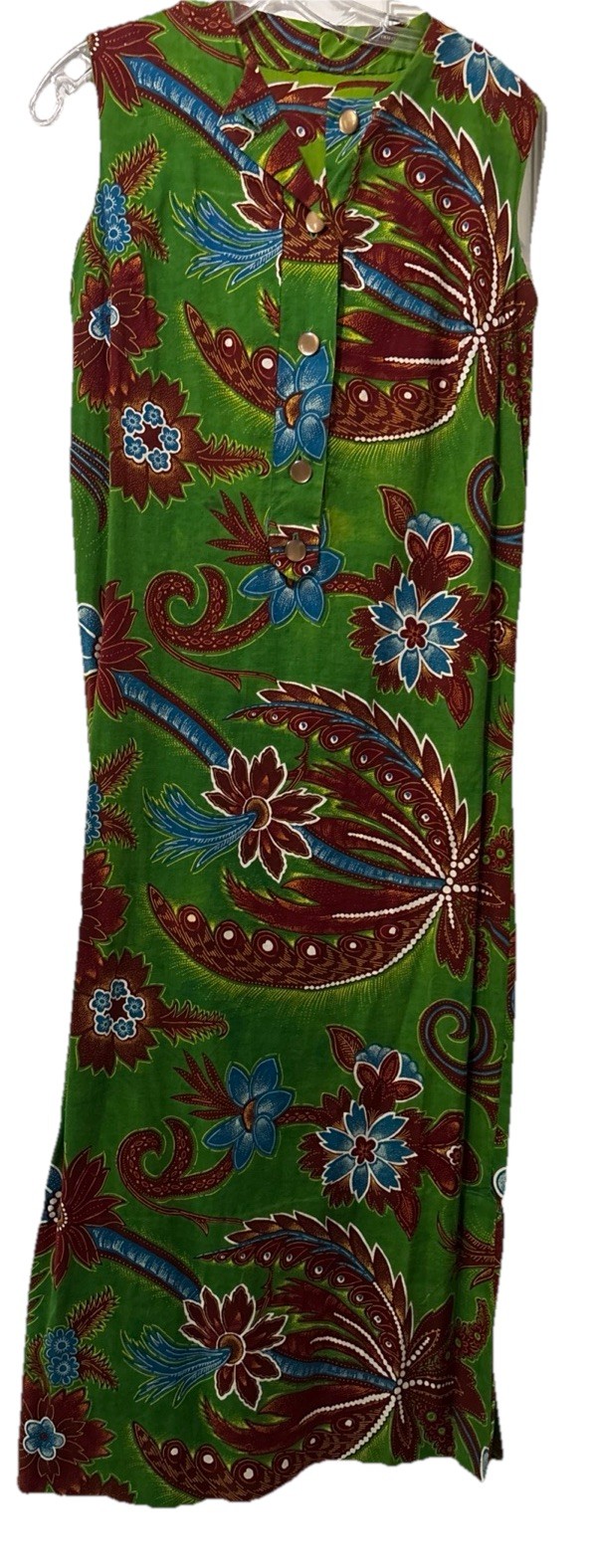 Retro Green Floral Sleeveless Maxi Dress Handmade Size S/M? Hawaii Resort Boho