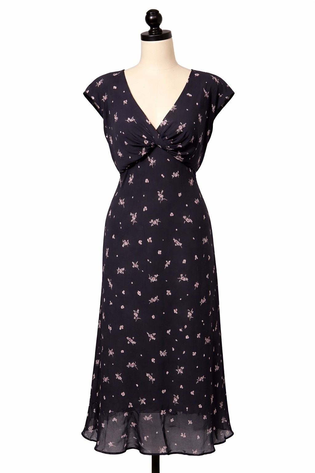 Vintage Y2K Jones New York Floral Midi Dress Women 16 Black Rayon Boho