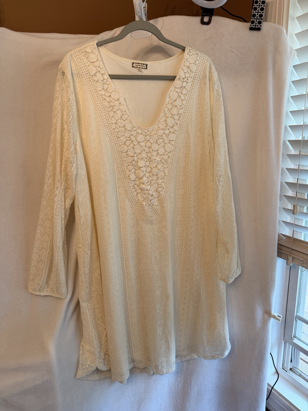Eyeshadow Women’s 3X NWOT Ivory Lined Crochet Lace Dress Cottagecore. CL
