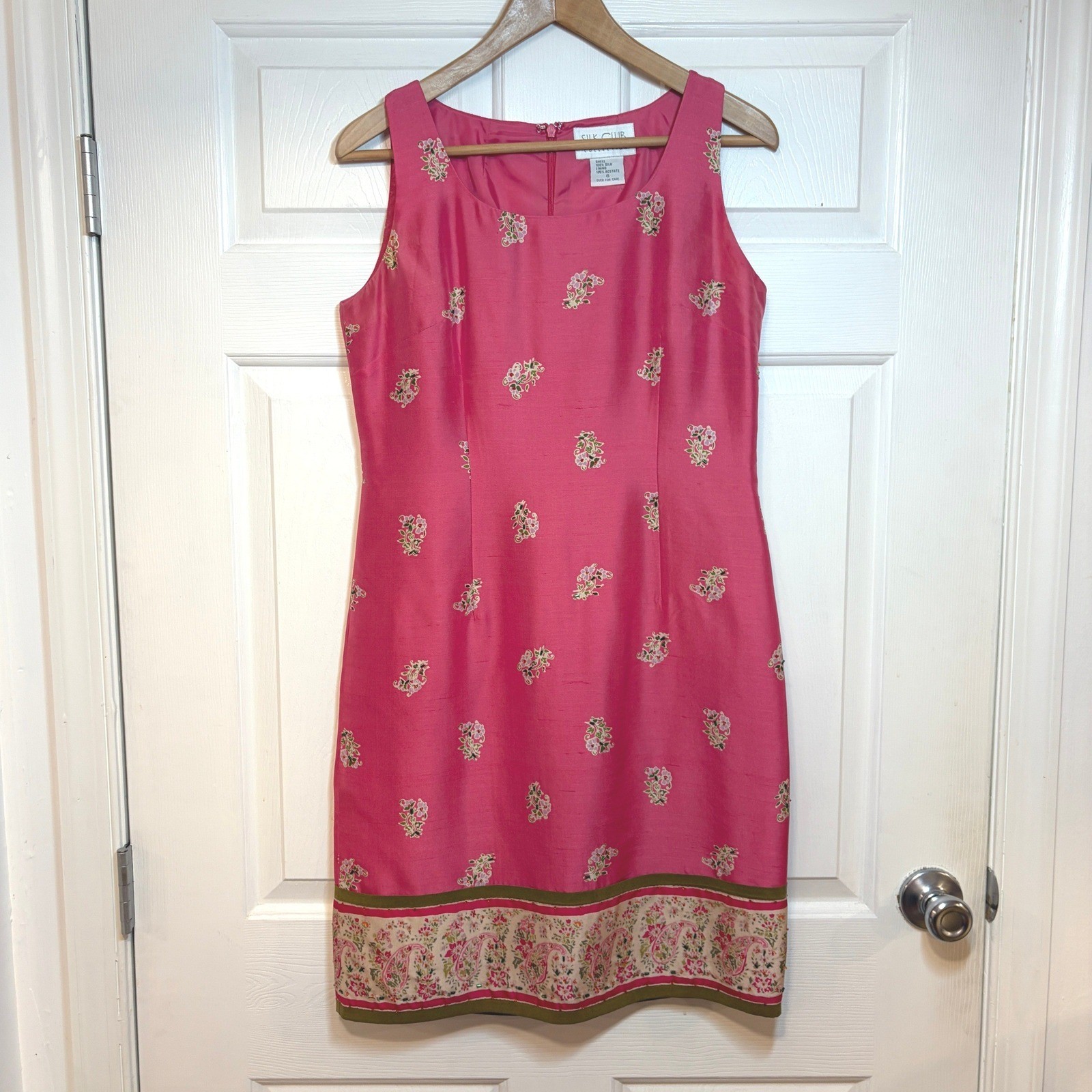 Silk Club Pink Beaded Floral Sheath Dress S 6 Sleeveless Paisley Chic Elegant