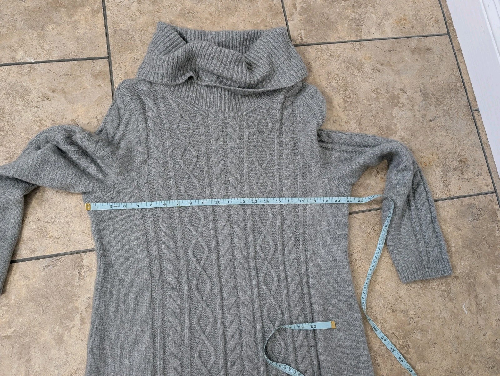 Talbots XL Cowl Neck Grey Chunky Cableknit Fisherman Sweater Knee Length Dress
