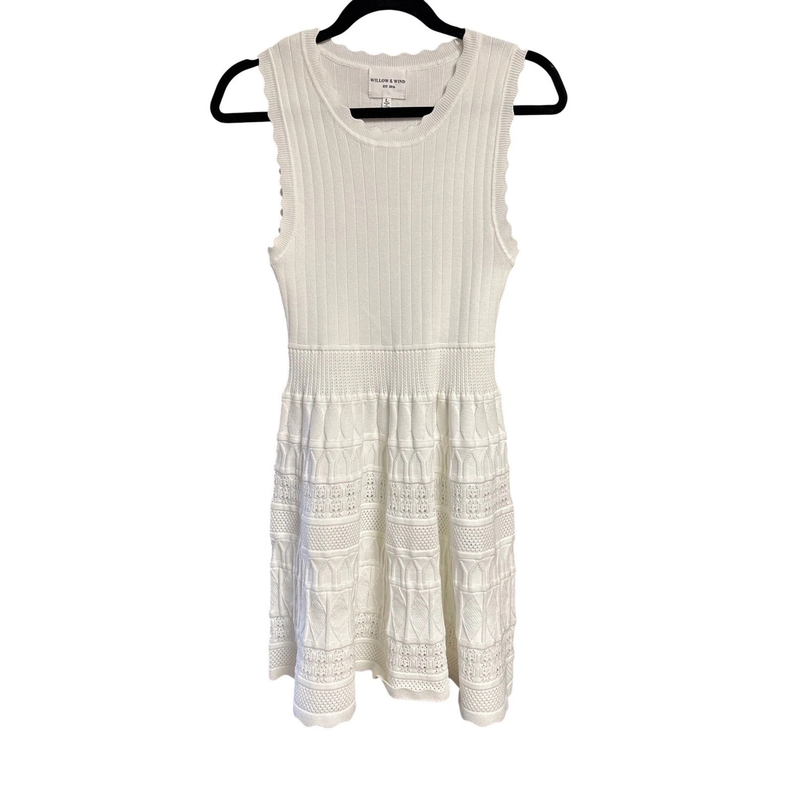 NWT Willow & Wind White Knit Sleeveless Fit and Flare Mini Dress – Size Large