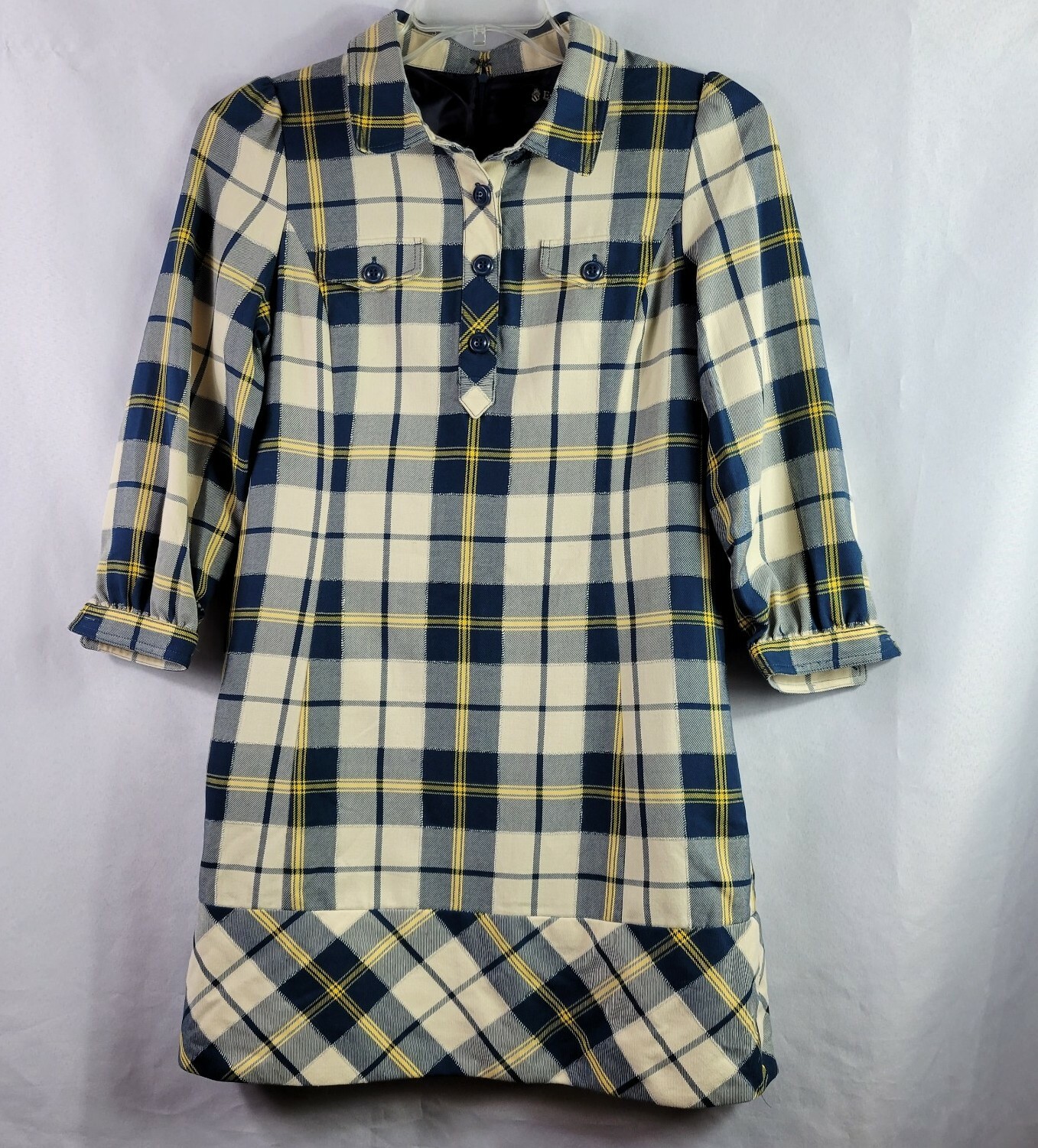 Eland Dress Size Small Blue Plaid Pit To Pit 17.5in Length is 33in