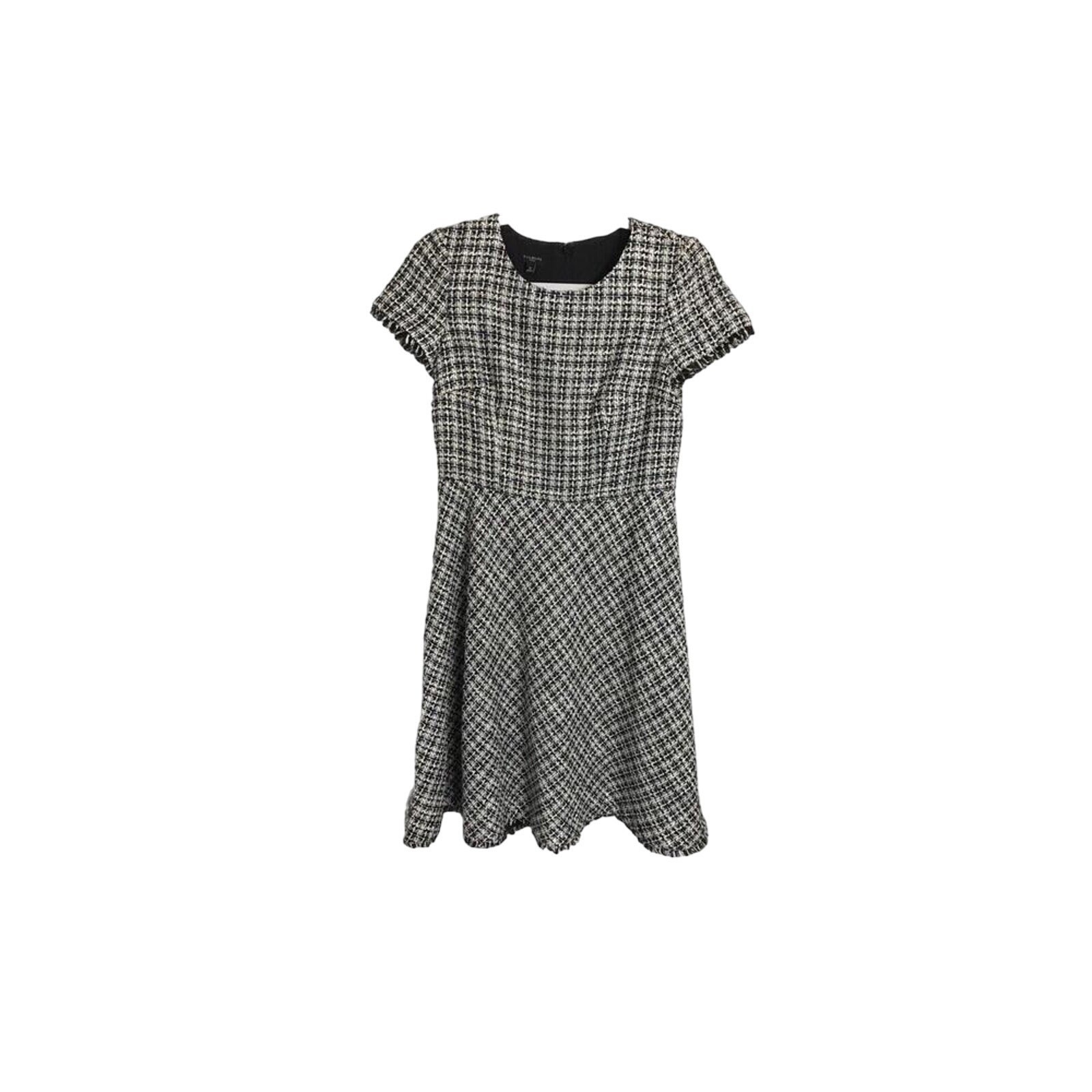 Talbots Tweed Fit Flare Dress Short Sleeve Black Petite 6P NWT Plaid Office
