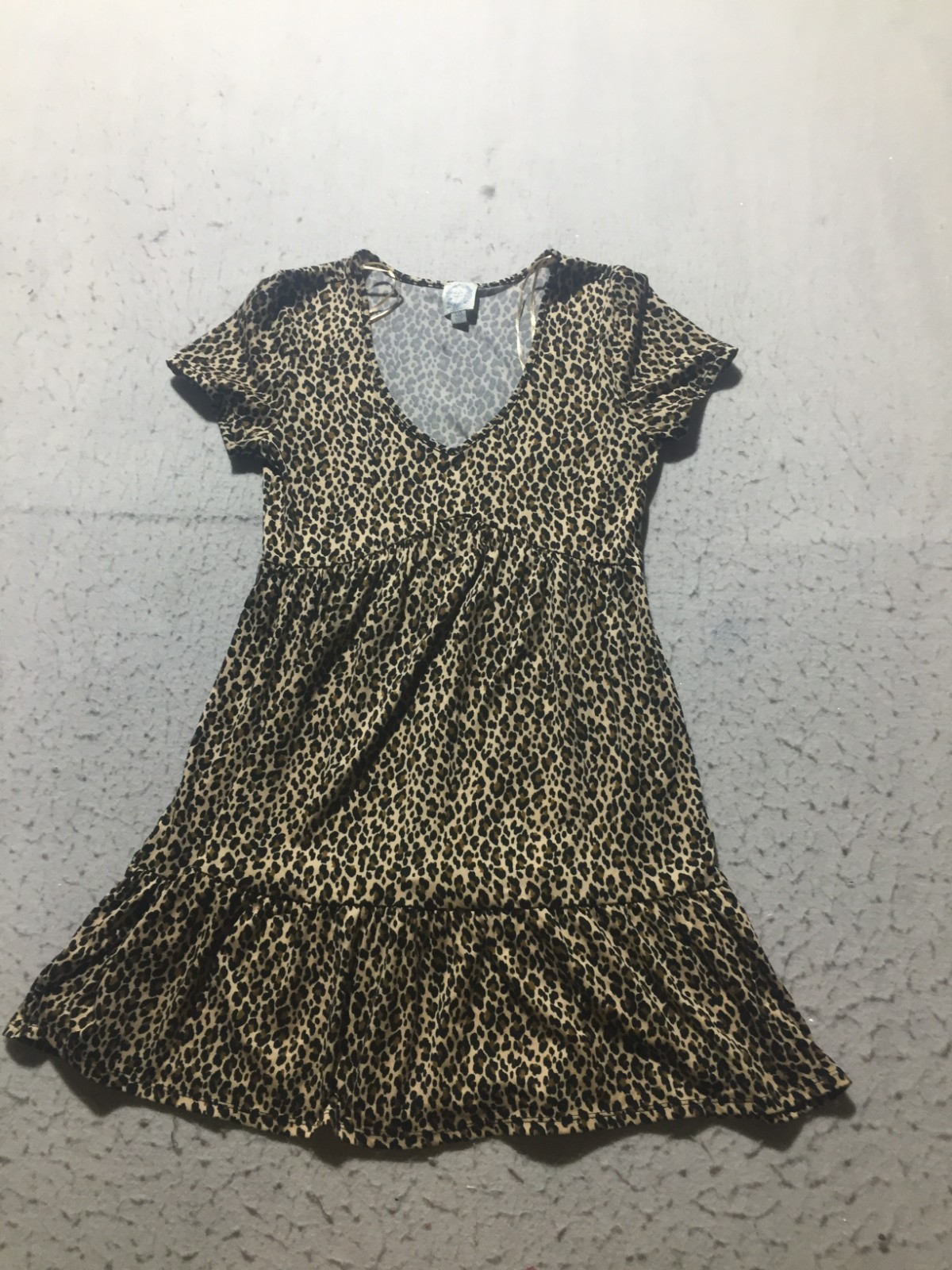 Blue Rain Shirt Dress Womens 2XS Black Beige Cheetah Print V Neck Peplum Bottom