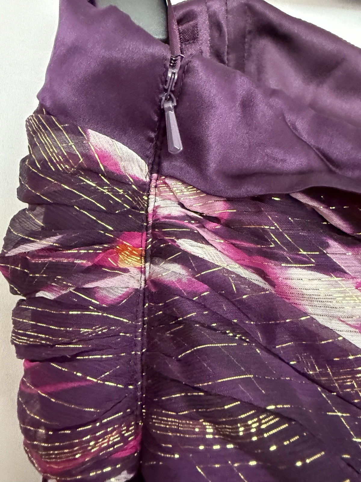 Monsoon Silk Blend Floral Strapless Tiered Maxi Dress Purple Pink Gold Size 18