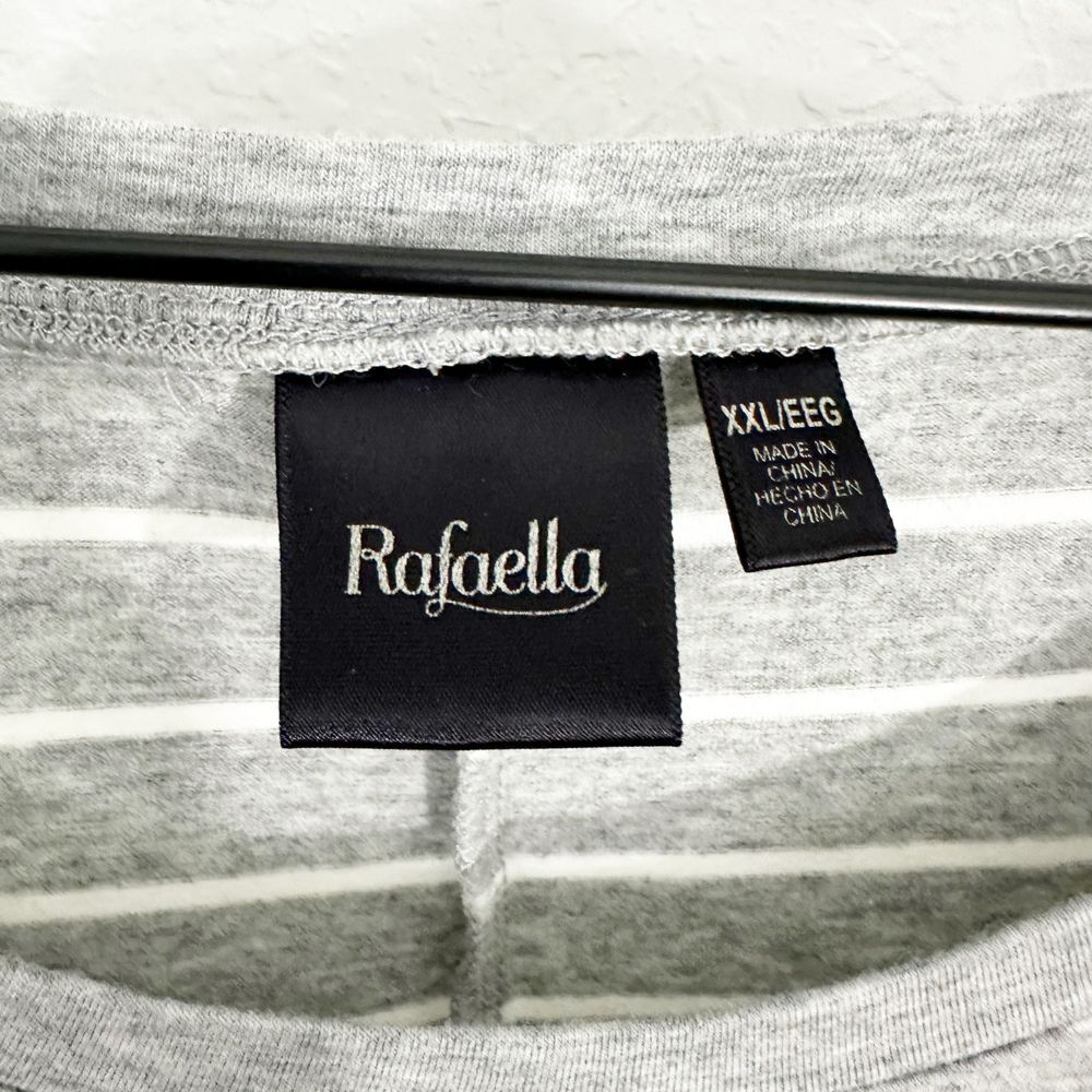 Rafaella Short Sleeve Drawstring Striped Above Knee Dress Heather Grey White XXL