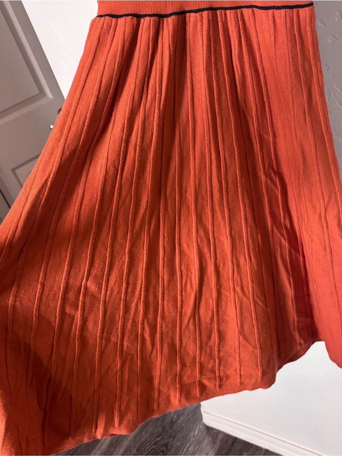 Zesica Rib Knit Pleated Midi Dress Rust Long Sleeve Women’s Medium