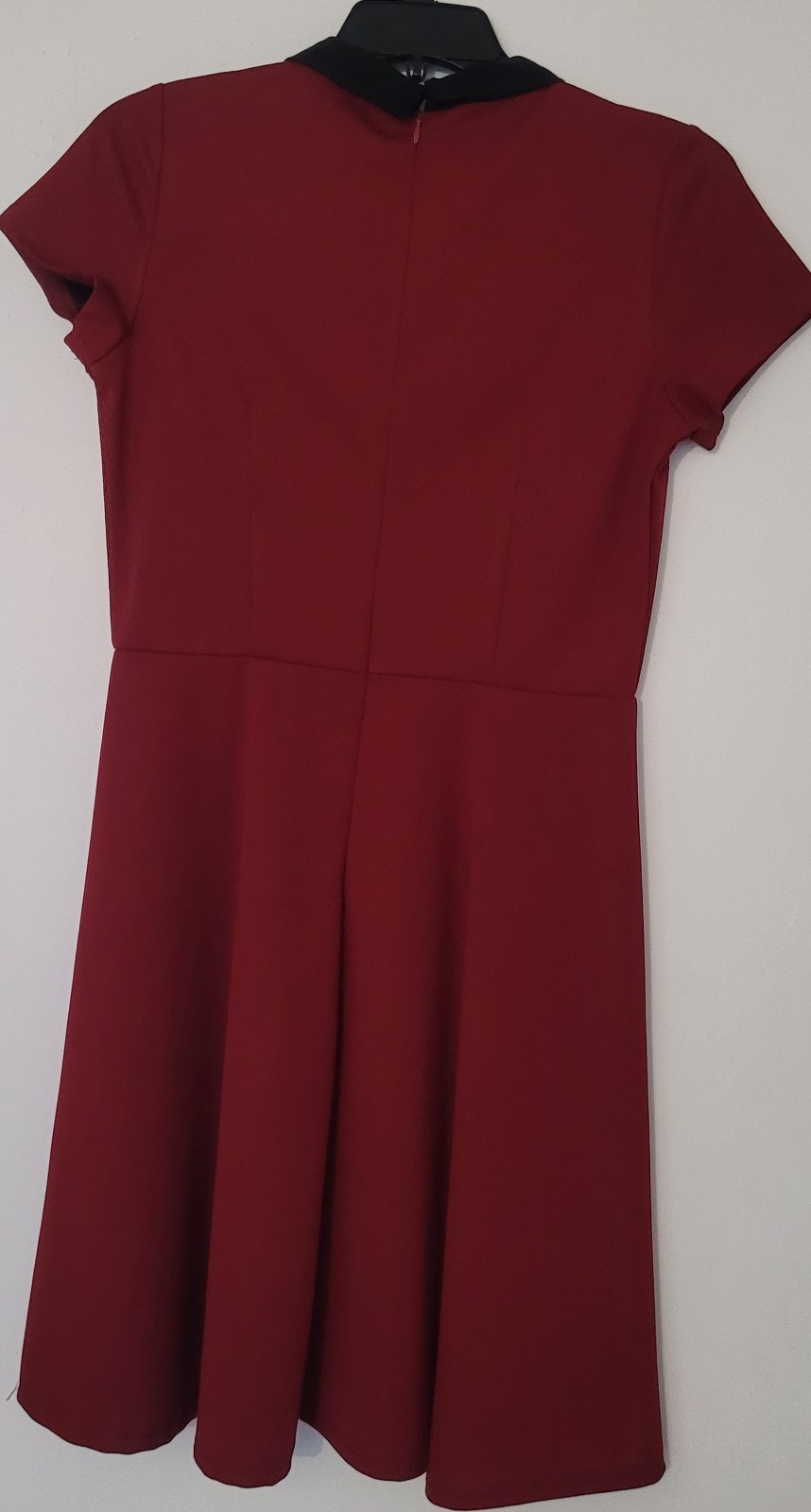 PD & Co Peter Pan Beaded Collar Maroon Short Sleeve Dress