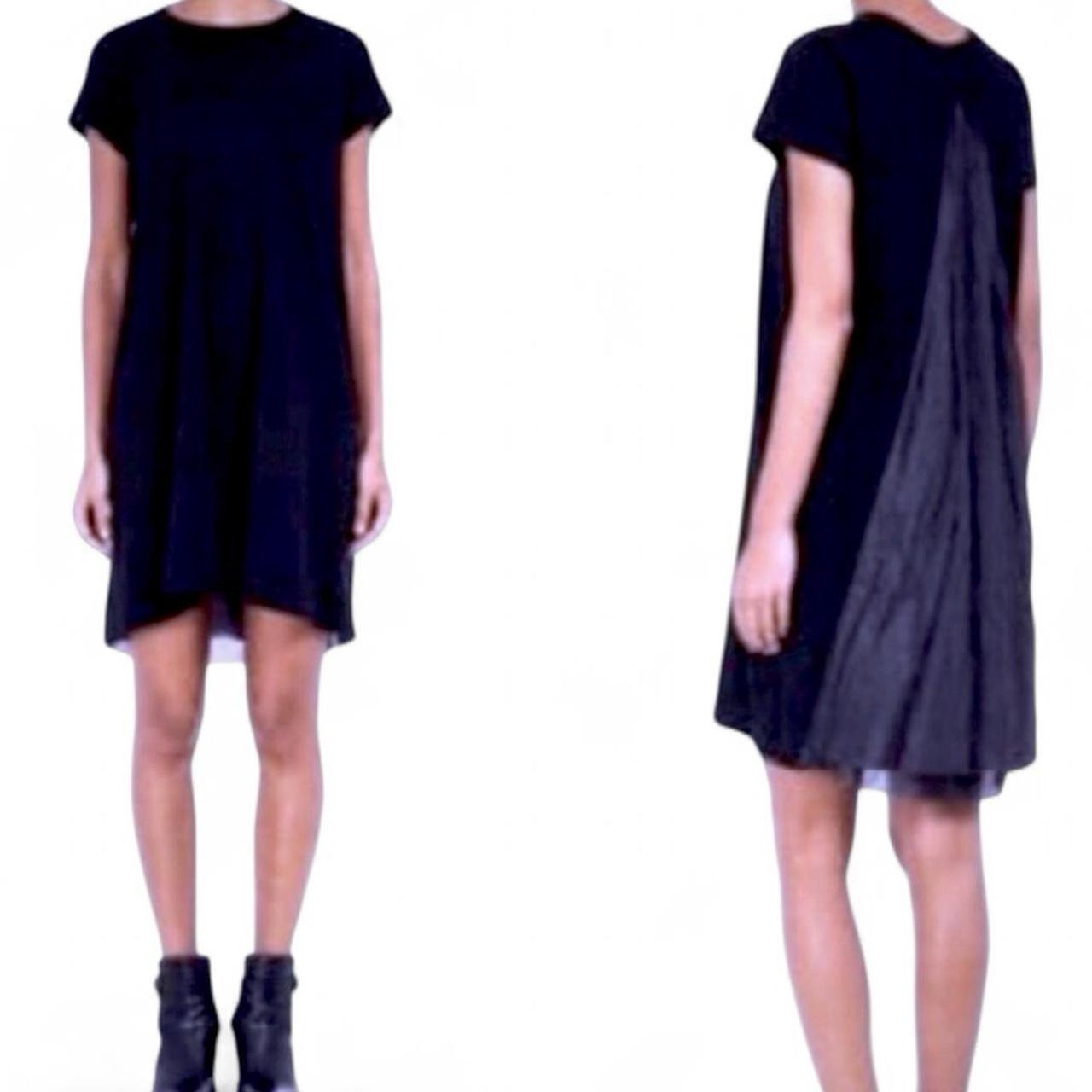 Sacai t shirt dress Trapeze mixed media panel black JP 4 L EUC Japan Cotton
