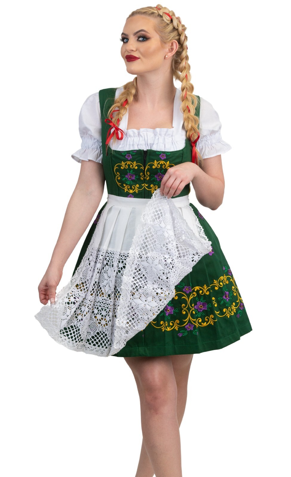 German Dirndl Dress XS S M L XL 2XL EMBROIDERED Short Oktoberfest Waitress