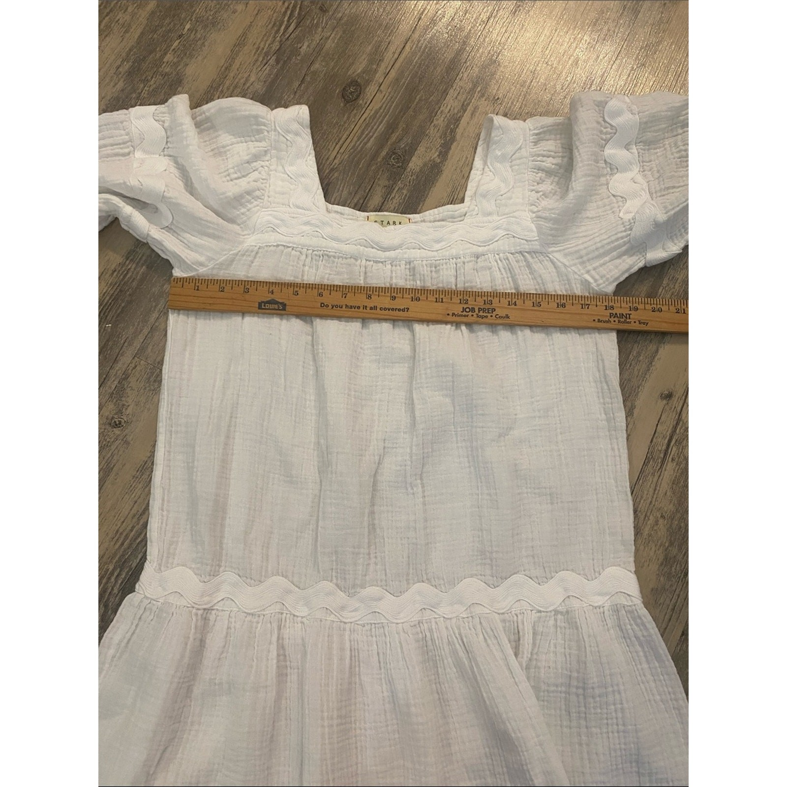 Stark X Square Neck Gauzy Cotton Puff Slv Dress White XS