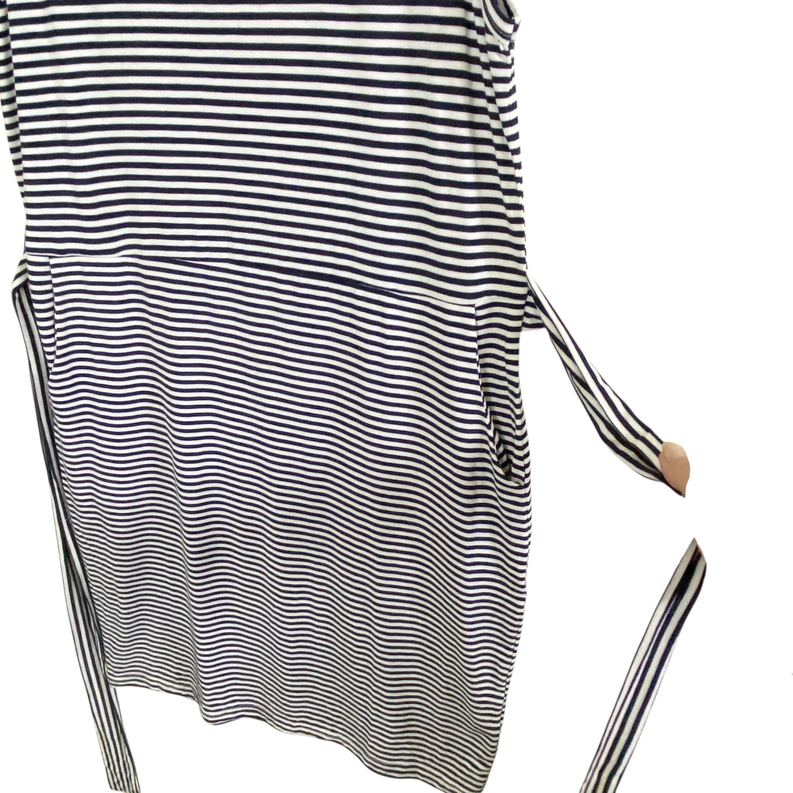 MEROKEETY Tee Shirt Dress Womens Medium Striped Pockets Tie Waist Blue&white