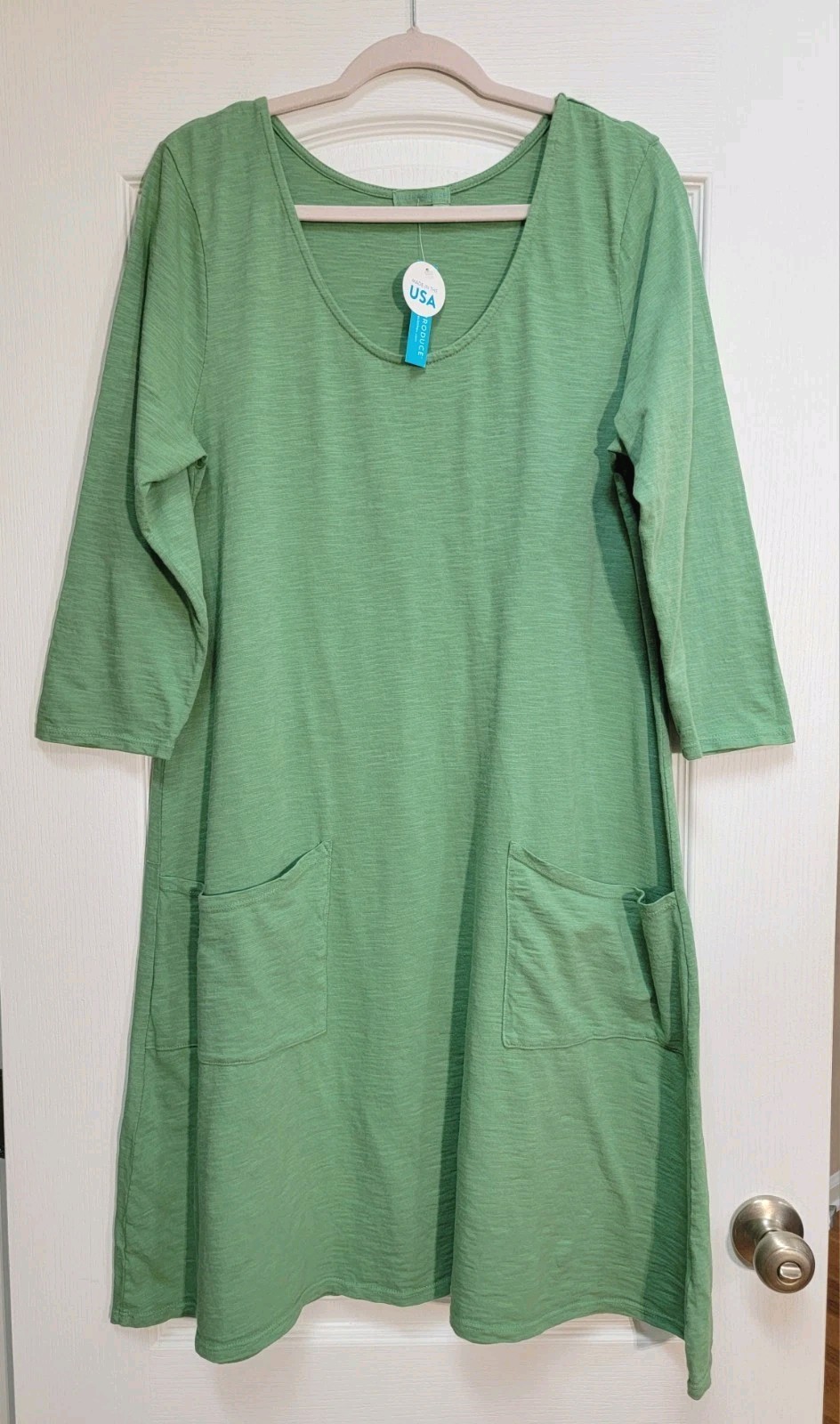 Fresh Produce Dalia Dress Women’s XL Green Lagenlook 100% Cotton Made In USA NWT