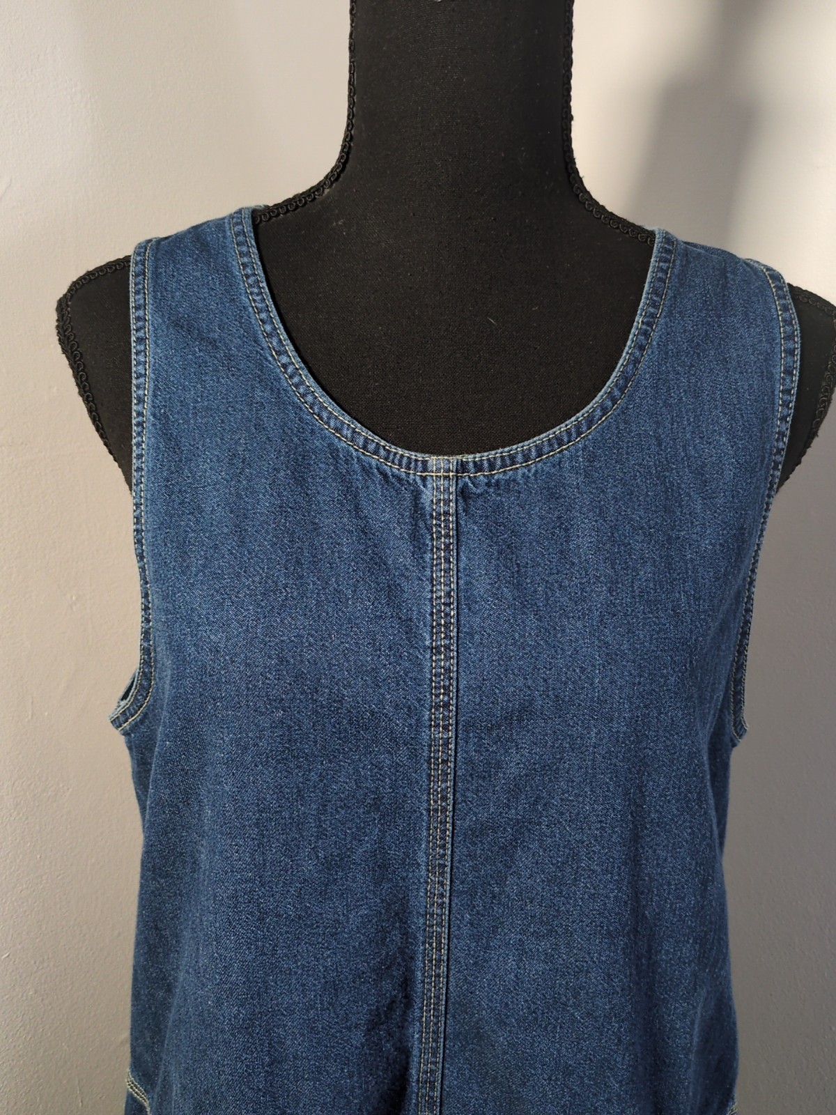 VTG Basic Edition Denim Sleeveless Maxi Dress, Women’s S, Pockets Dark Wash