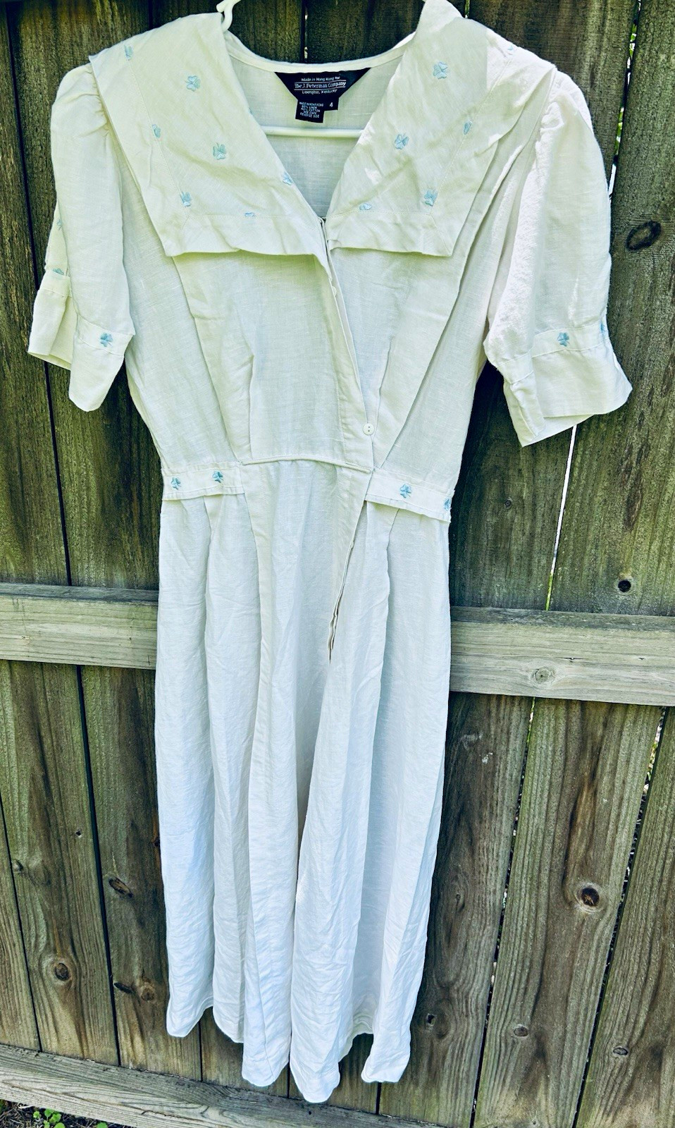 The J. Peterman Company White Linen Cotton Embroidered Midi Dress Short Sleeve 4
