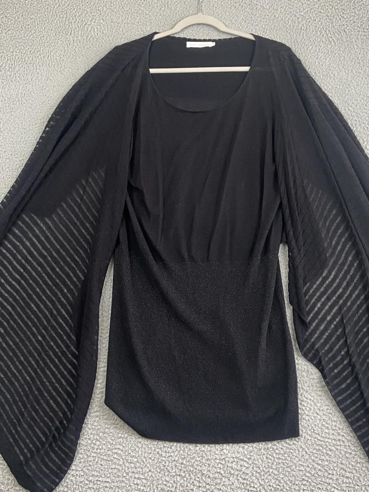 Anne Fontaine Black Knit Butterfly Sleeve Metallic Bodycon Mini Dress 44 Aiko