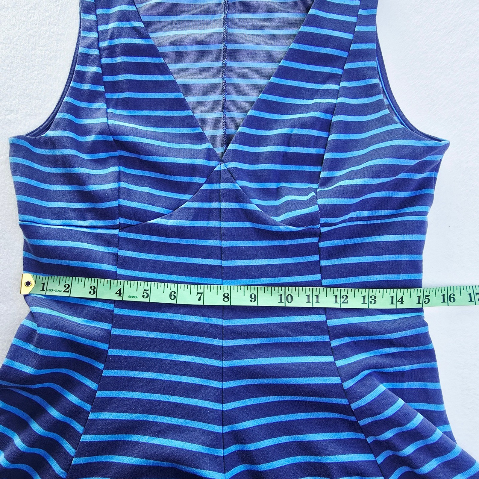 Peter Som for DesigNation Womens Blue Striped Fit & Flare V-Neck Dress Size 10