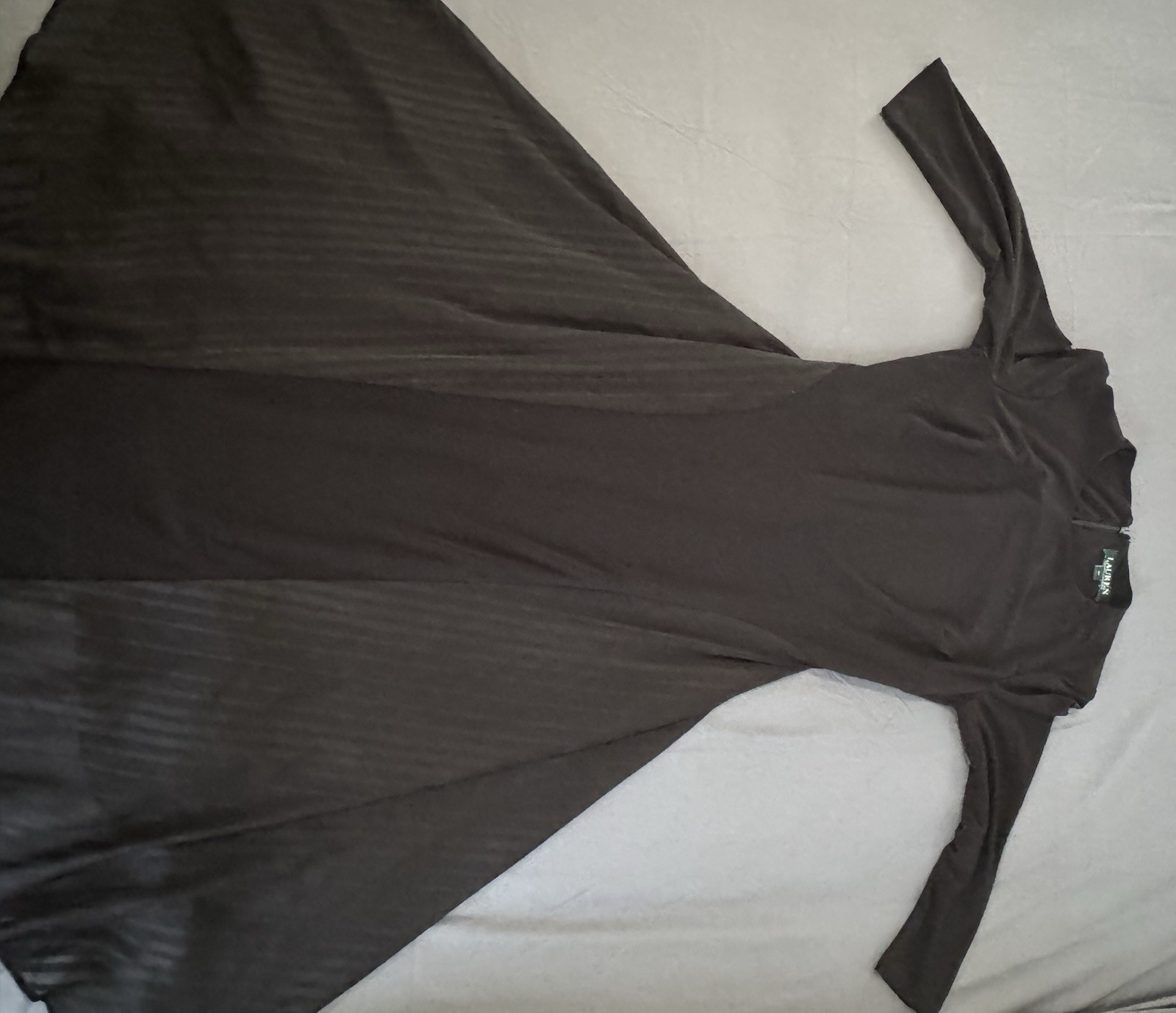 Lauren Ralph Lauren Black Solid A-Line Maxi Dress 3/4 Sleeve Scoop Neck 2P Zip